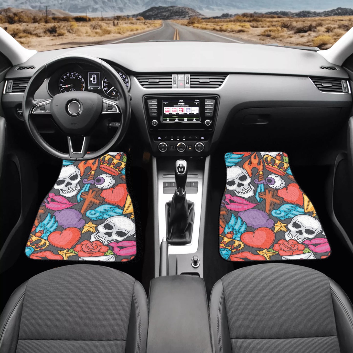 Halloween gothic skull Back and Front Car Floor Mats