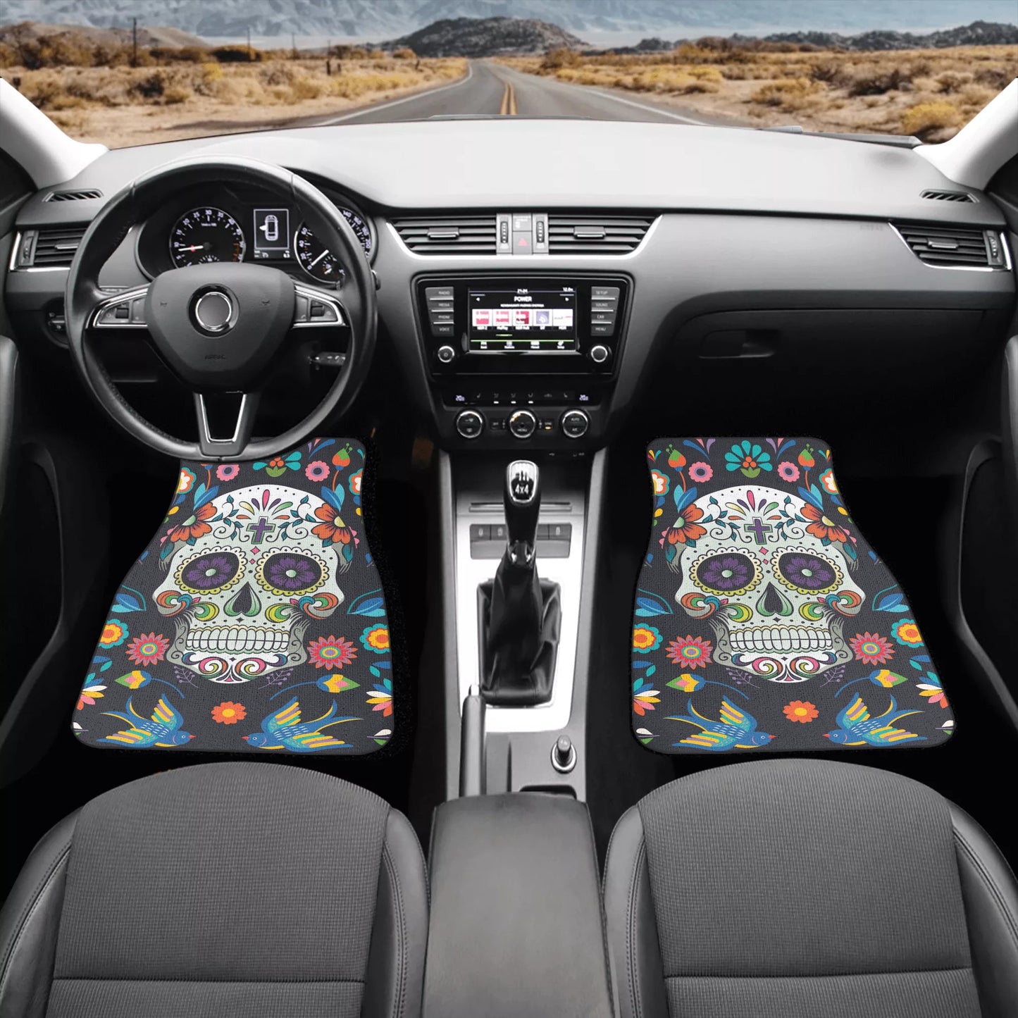 Sugar skull Day of the dead Back and Front Car Floor Mats