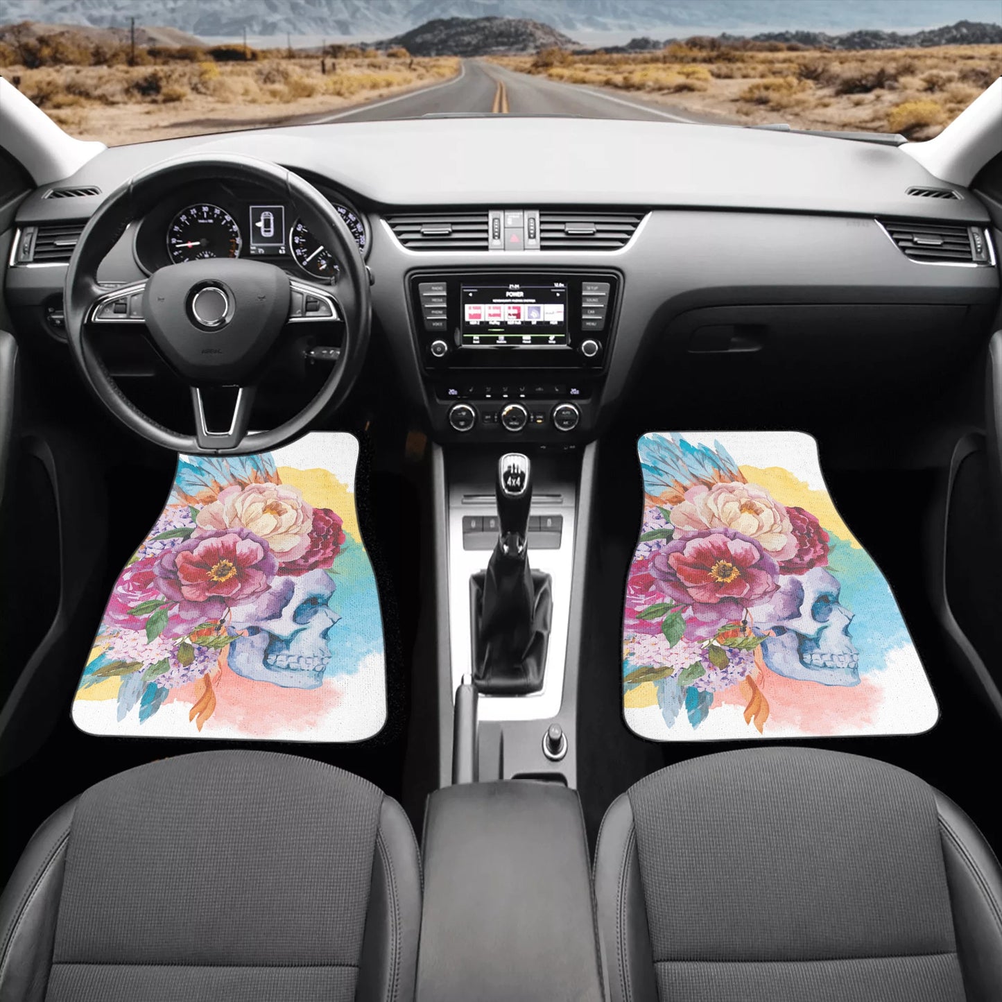 Rose skull gothic Back and Front Car Floor Mats