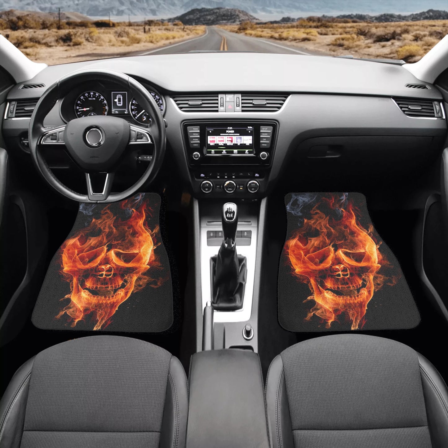Flaming skull gothic Back and Front Car Floor Mats