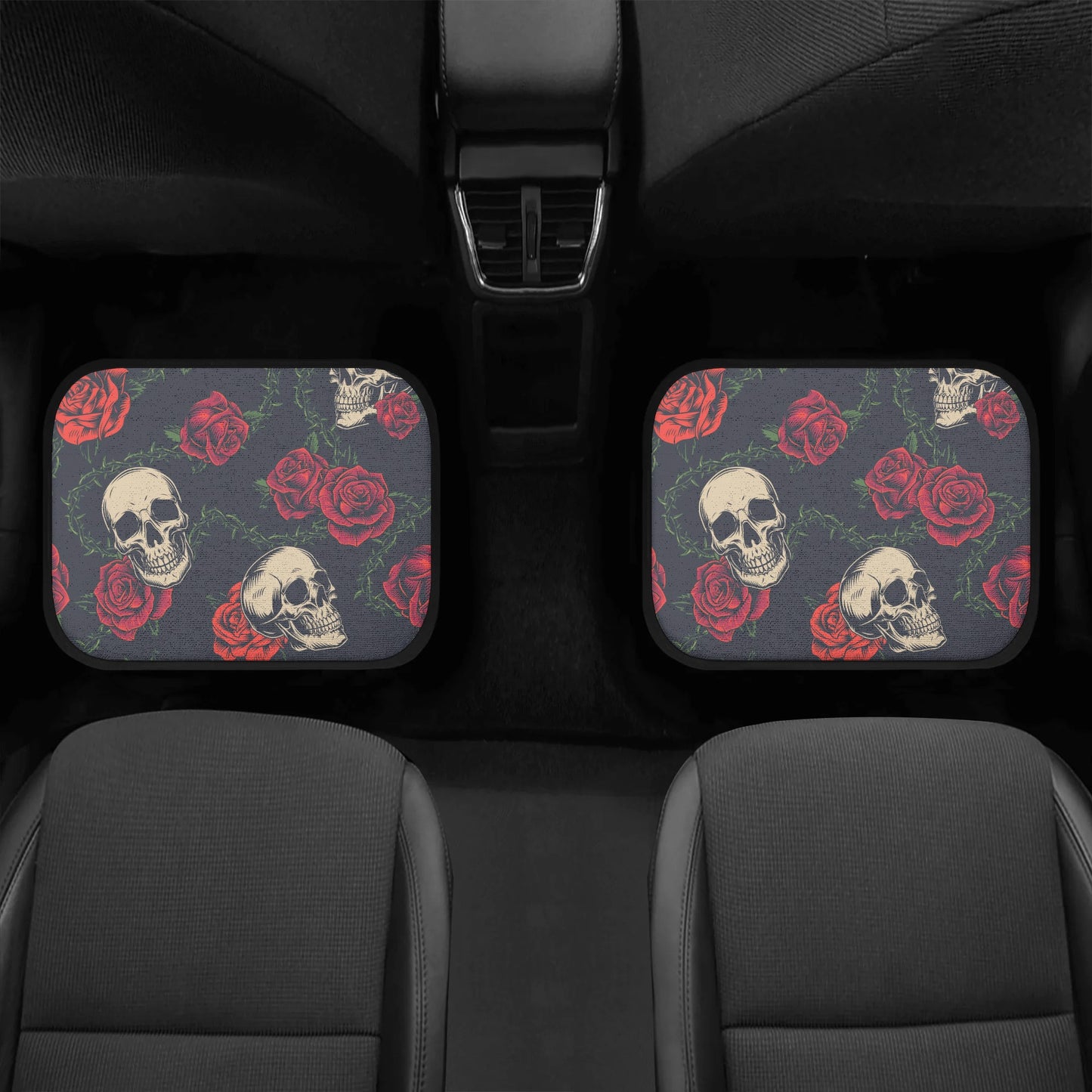 Floral sugar skull Back and Front Car Floor Mats