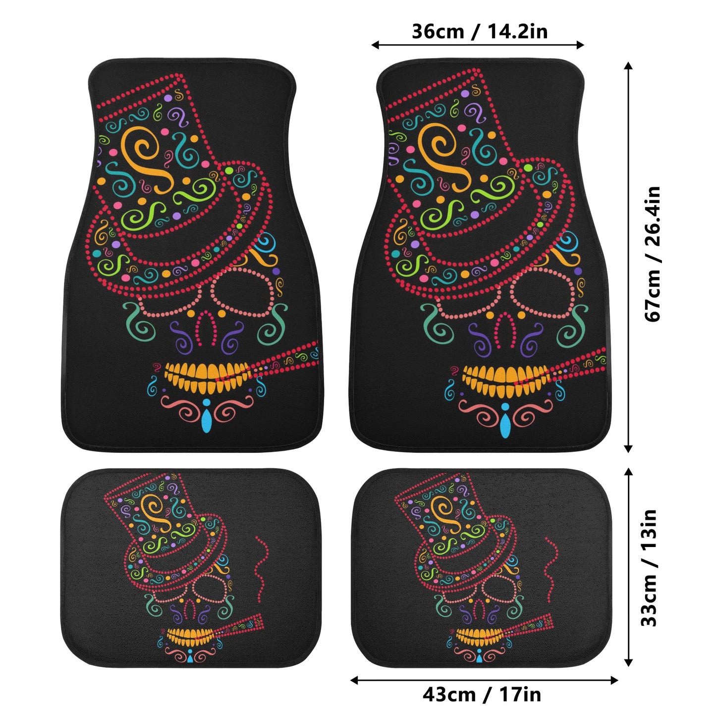 Sugar skull Back and Front Car Floor Mats