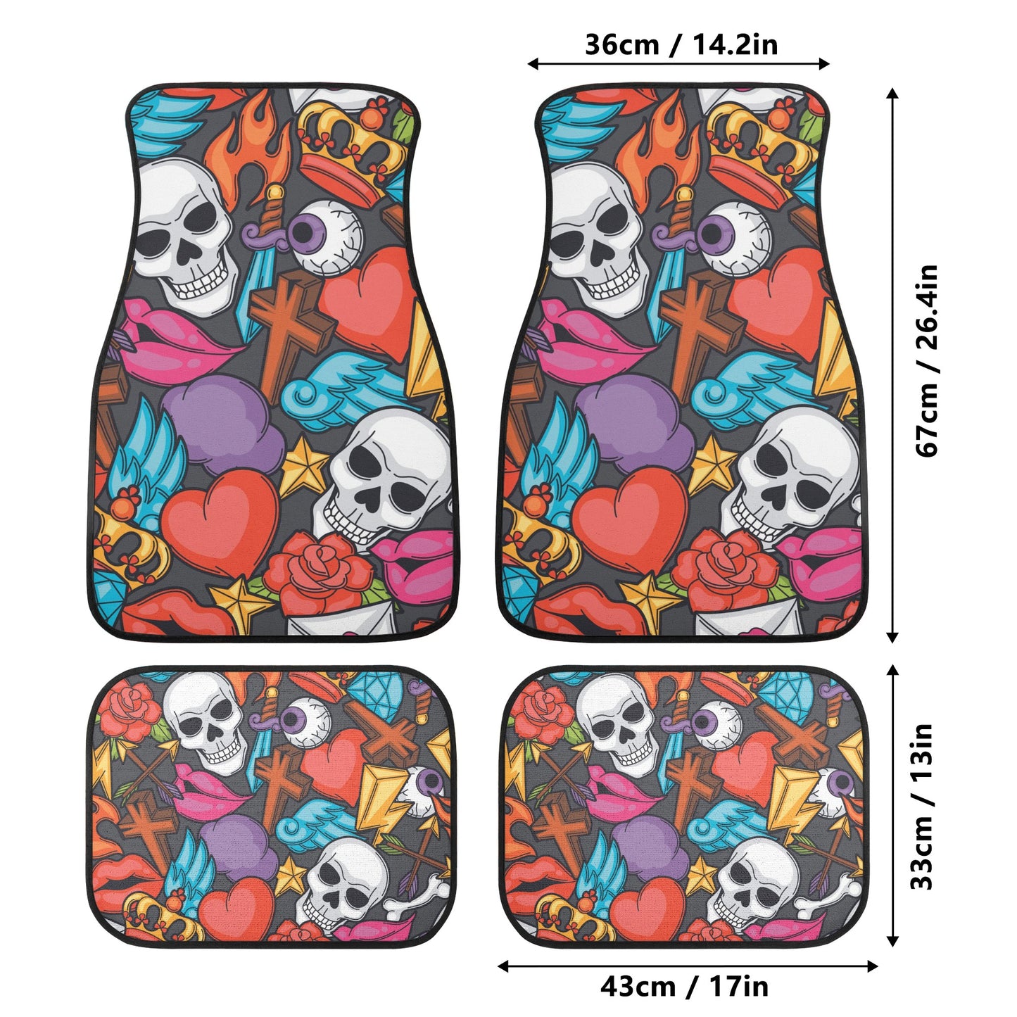 Halloween gothic skull Back and Front Car Floor Mats