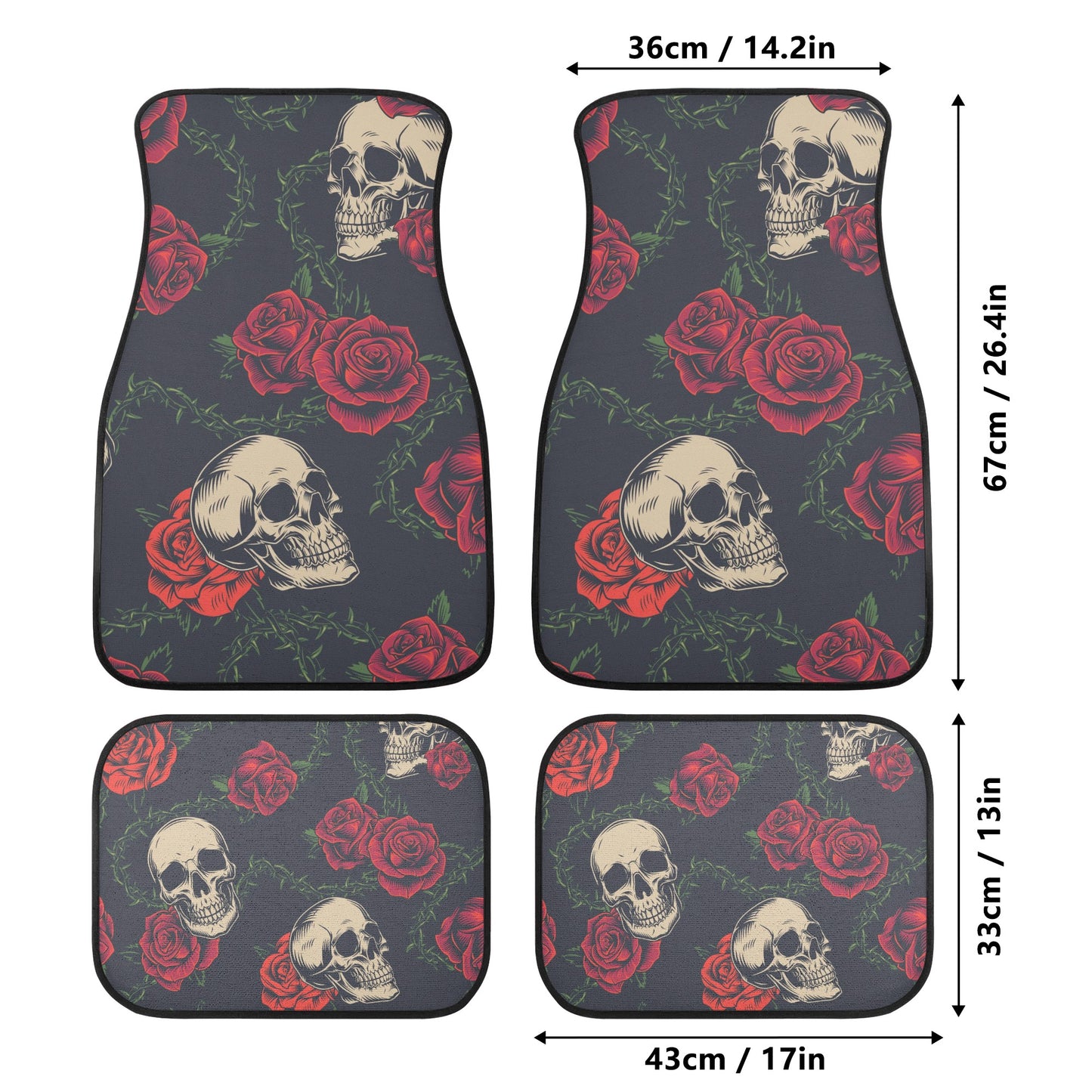 Floral sugar skull Back and Front Car Floor Mats