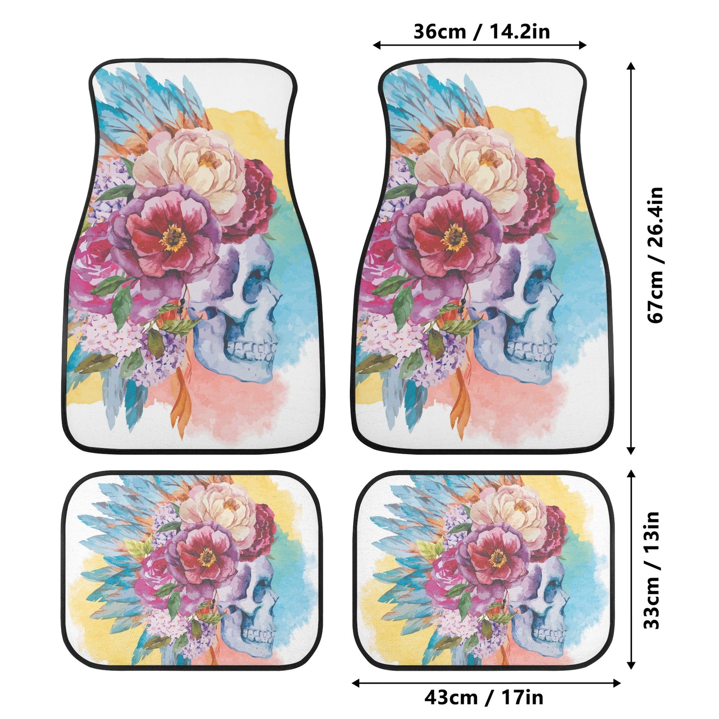 Rose skull gothic Back and Front Car Floor Mats