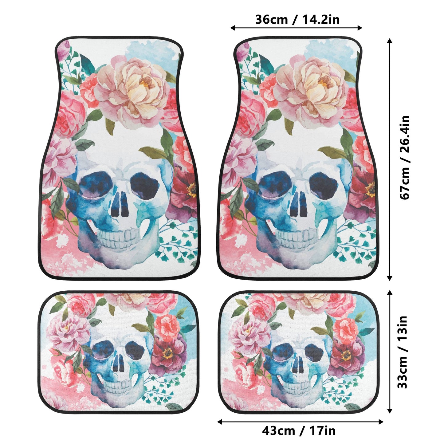 Floral skull gothic Back and Front Car Floor Mats