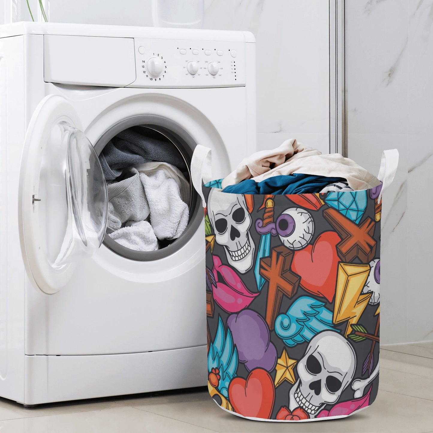 Halloween gothic skull Round Laundry Basket