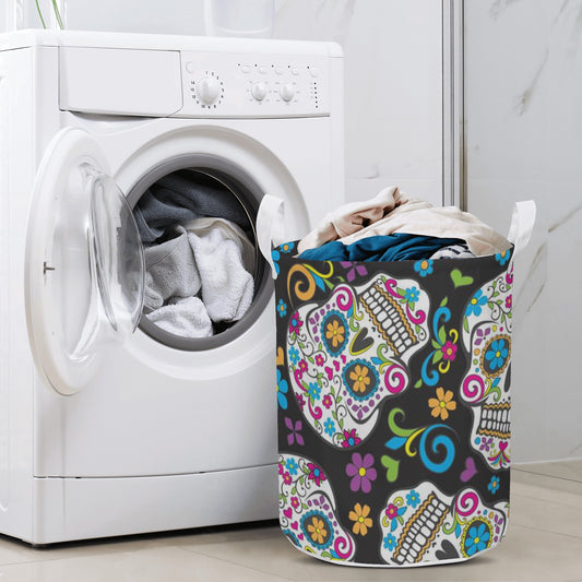 Sugar skull dia de los muertos skull Round Laundry Basket