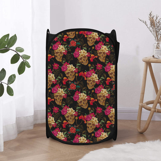 Floral rose gothic skull Laundry Hamper