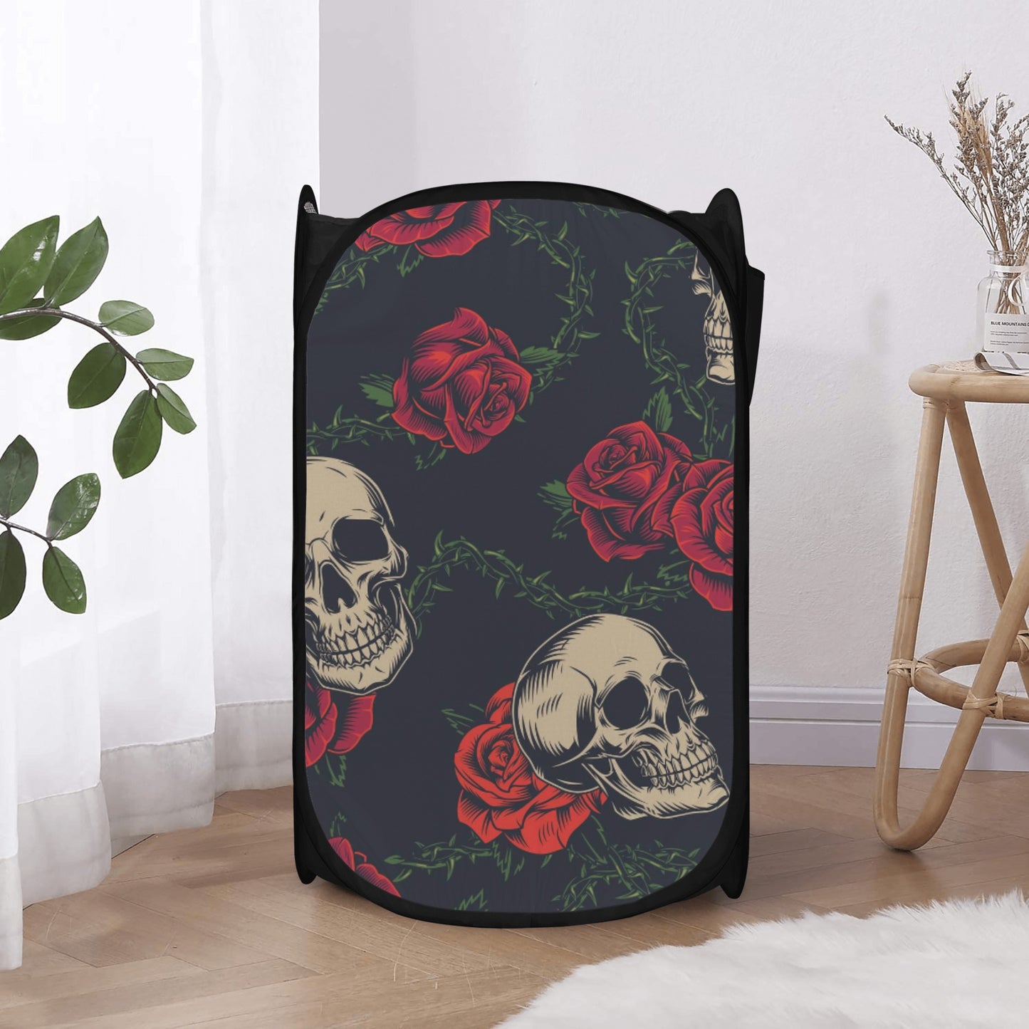 Rose skull floral skeleton Laundry Hamper