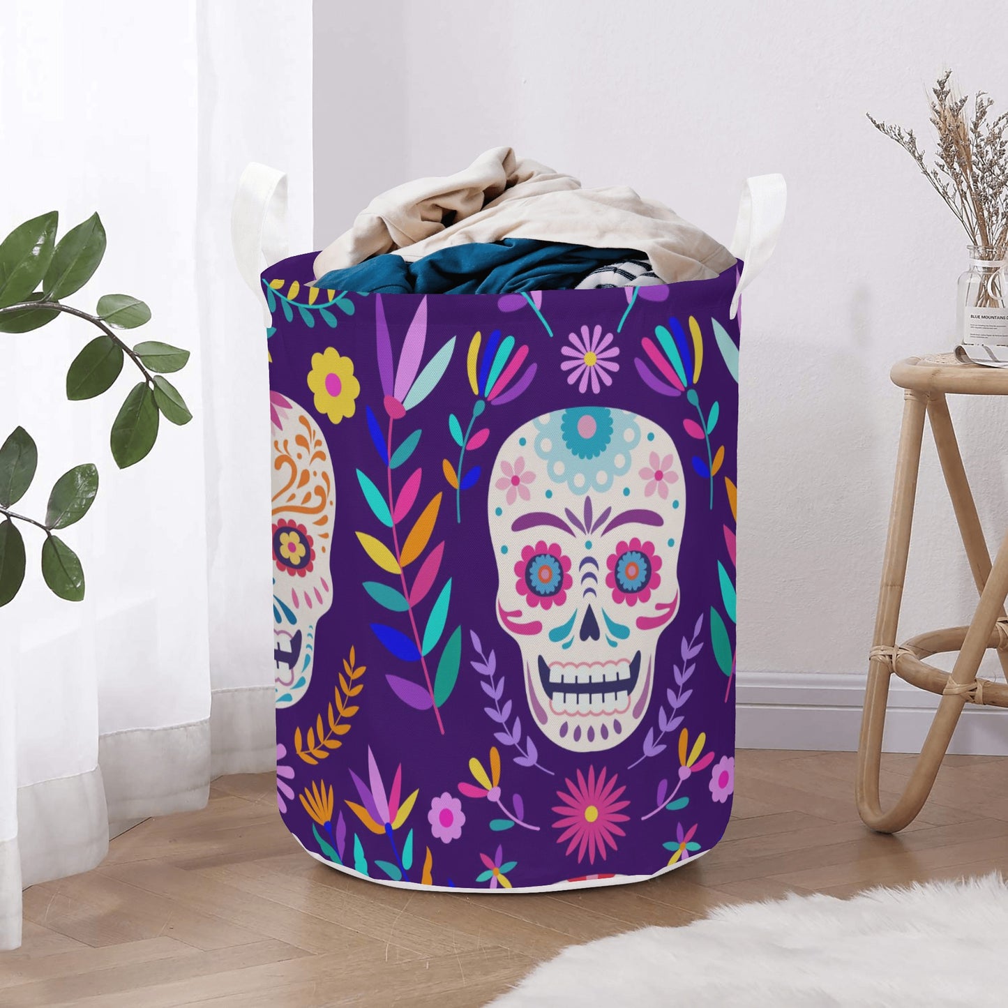 Day of the dead dia de los muertos skull Round Laundry Basket