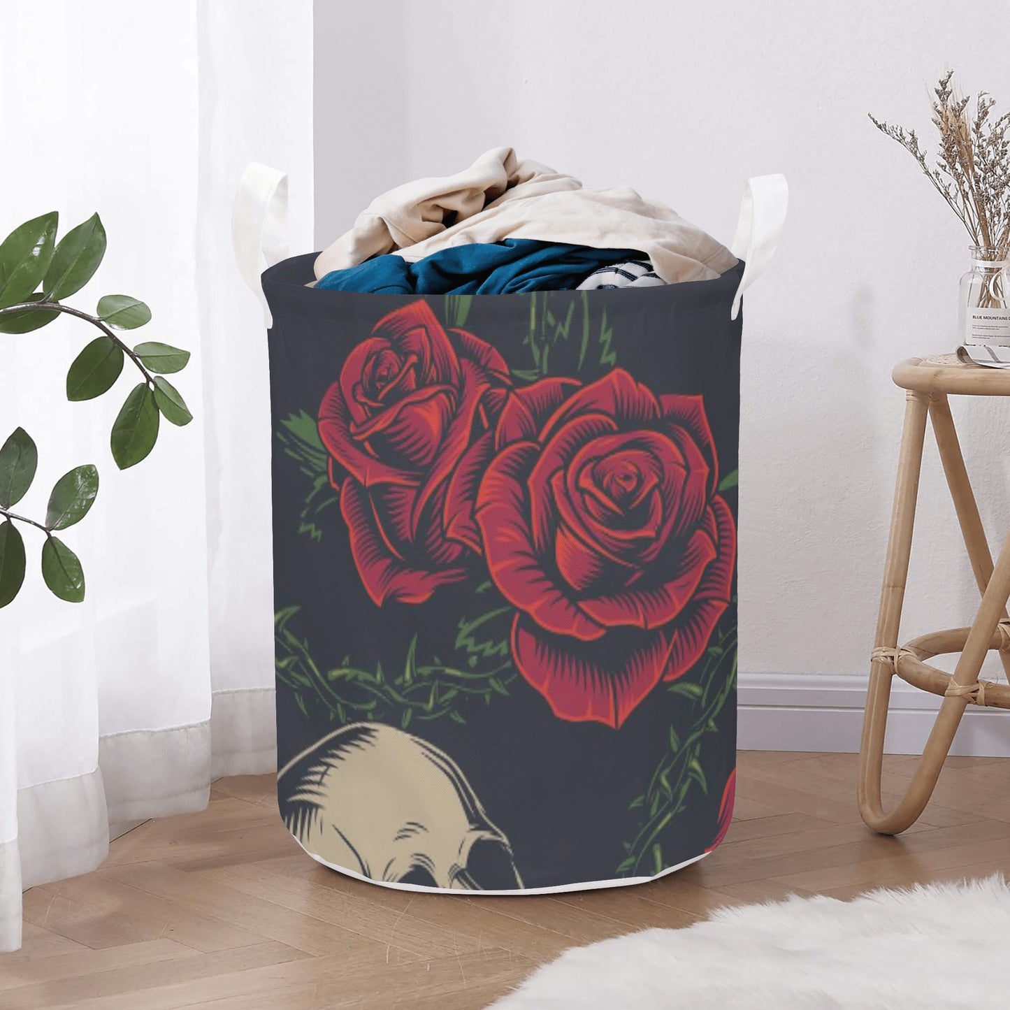 Grim reaper gothic skull Round Laundry Basket