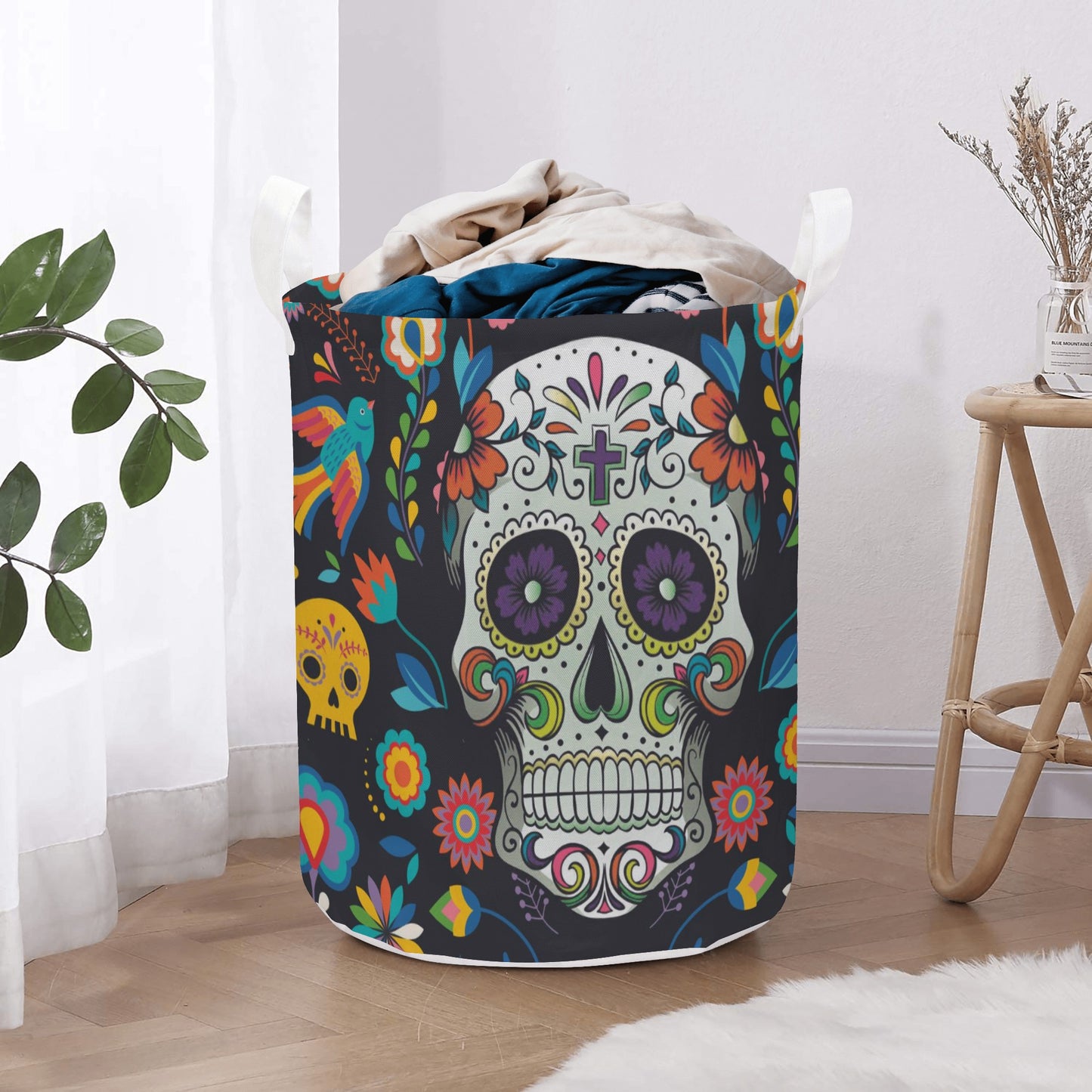 Calaveras mexican skull Round Laundry Basket