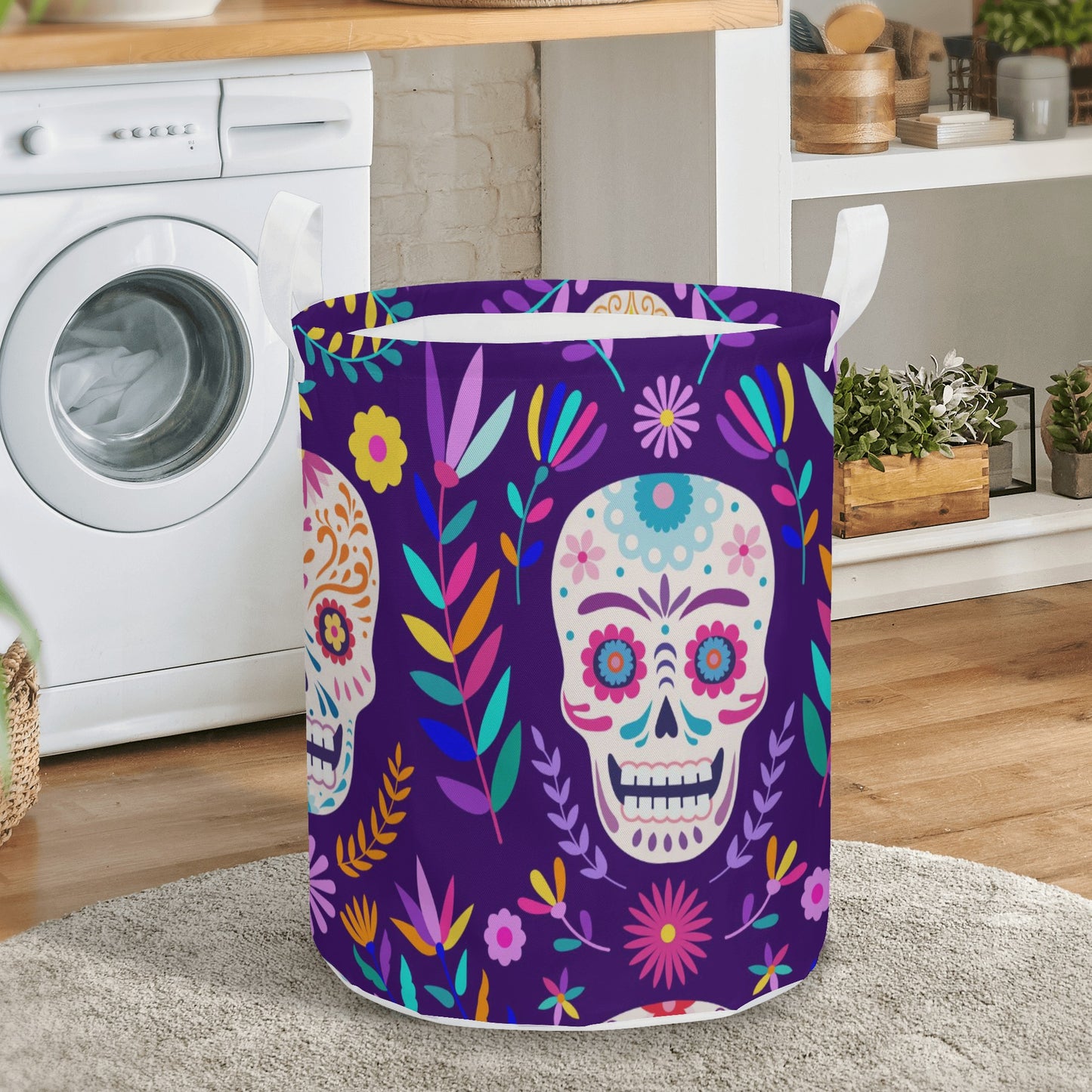 Day of the dead dia de los muertos skull Round Laundry Basket