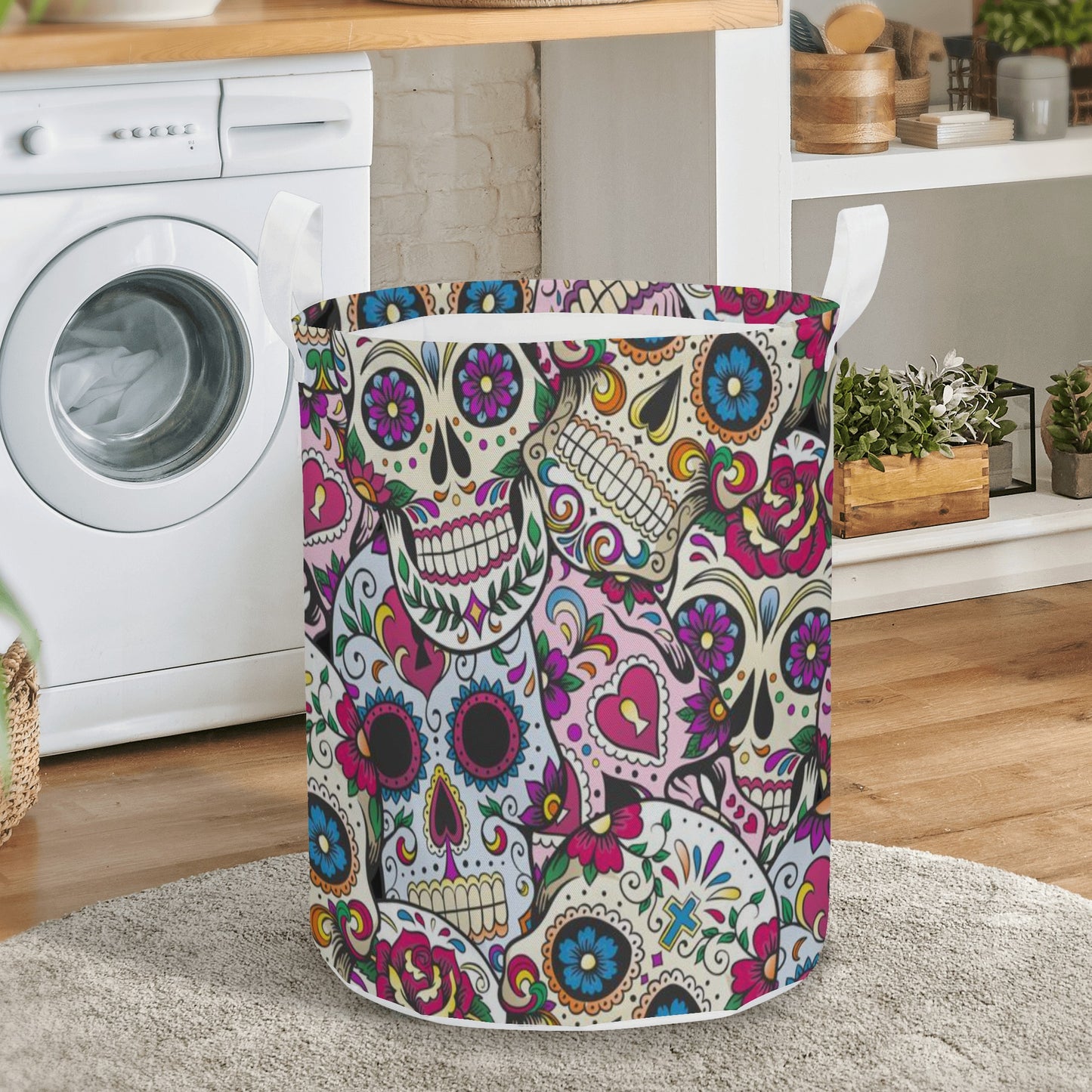 Day of the dead skull gothic mexican skull Round Laundry Basket