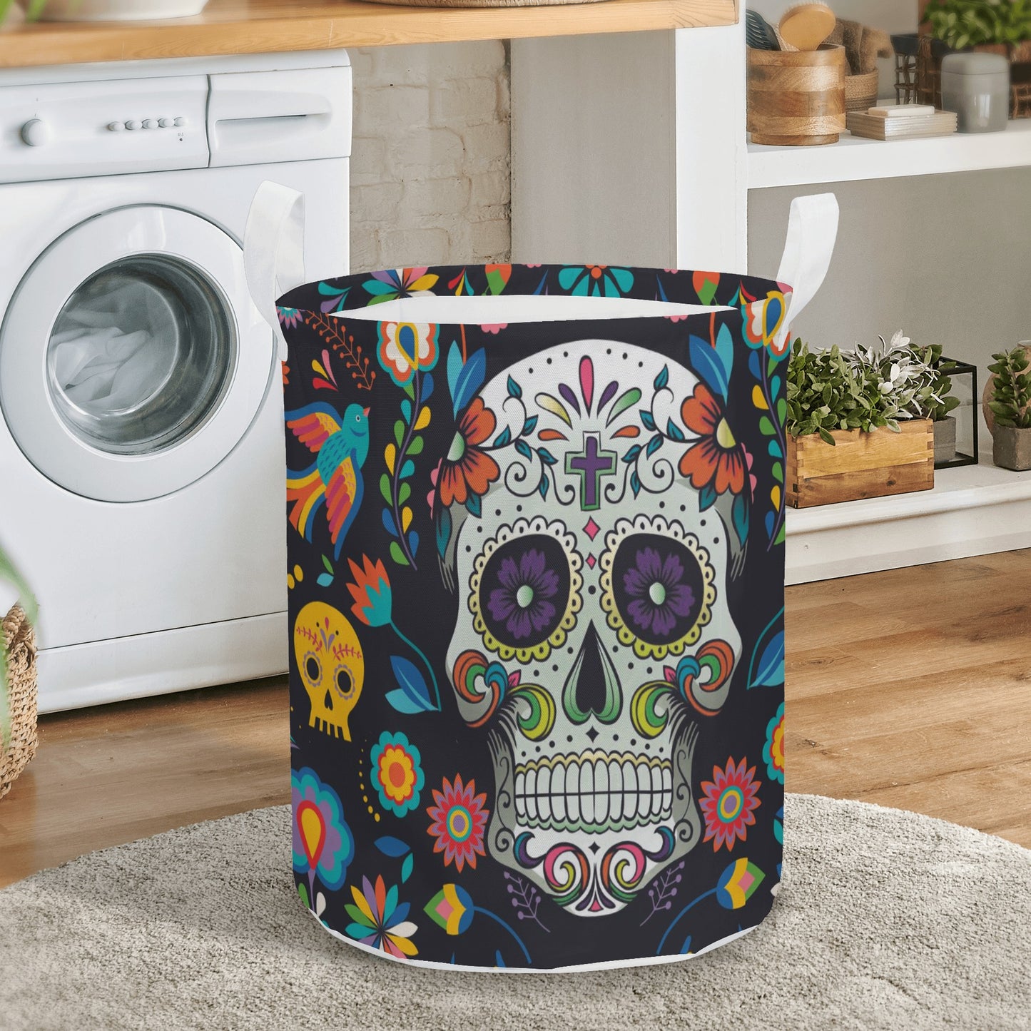 Calaveras mexican skull Round Laundry Basket
