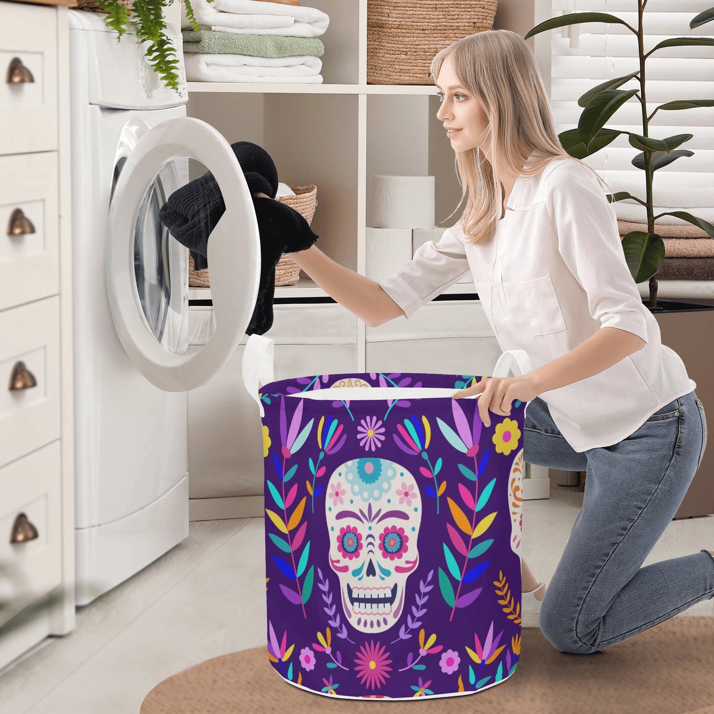 Day of the dead dia de los muertos skull Round Laundry Basket