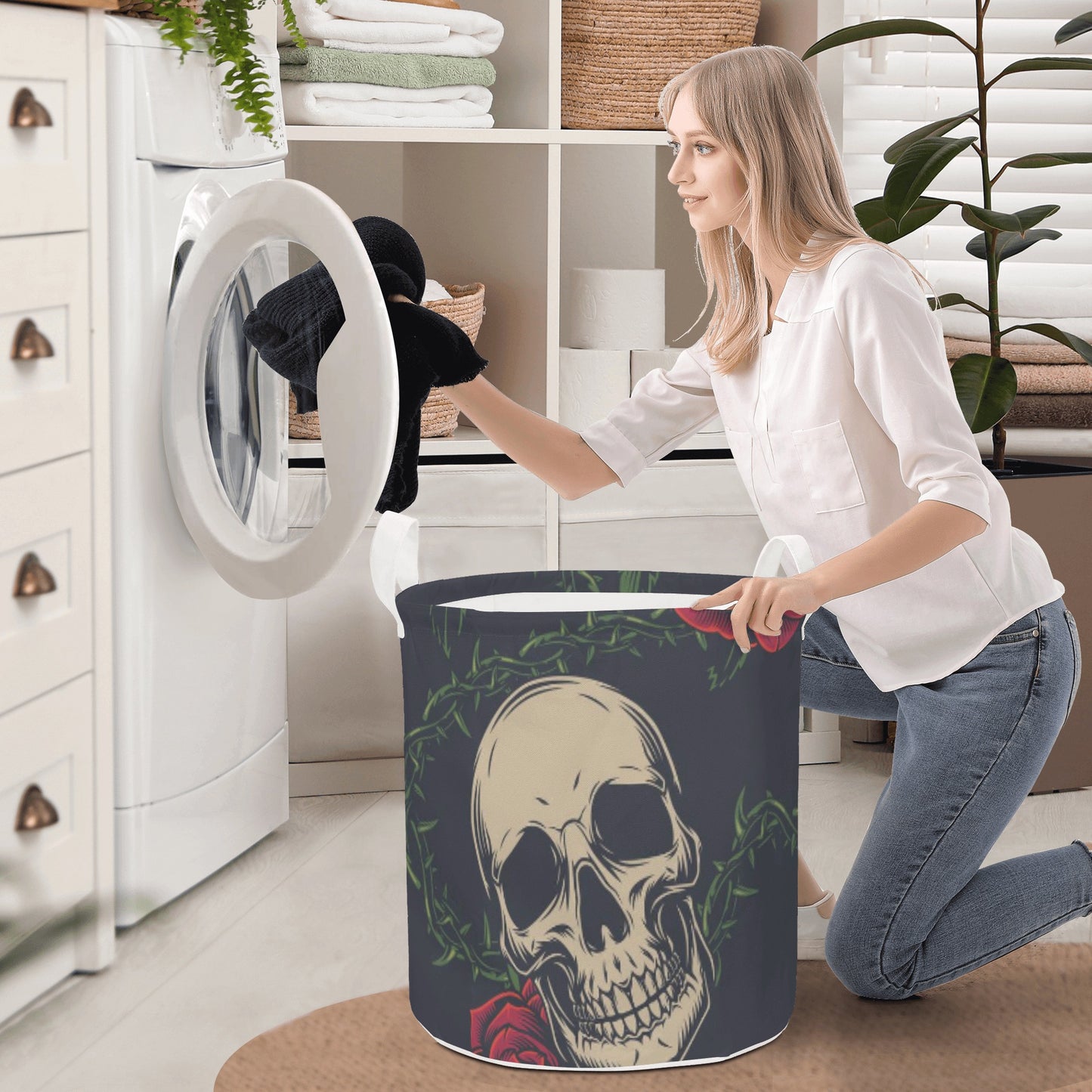 Grim reaper gothic skull Round Laundry Basket