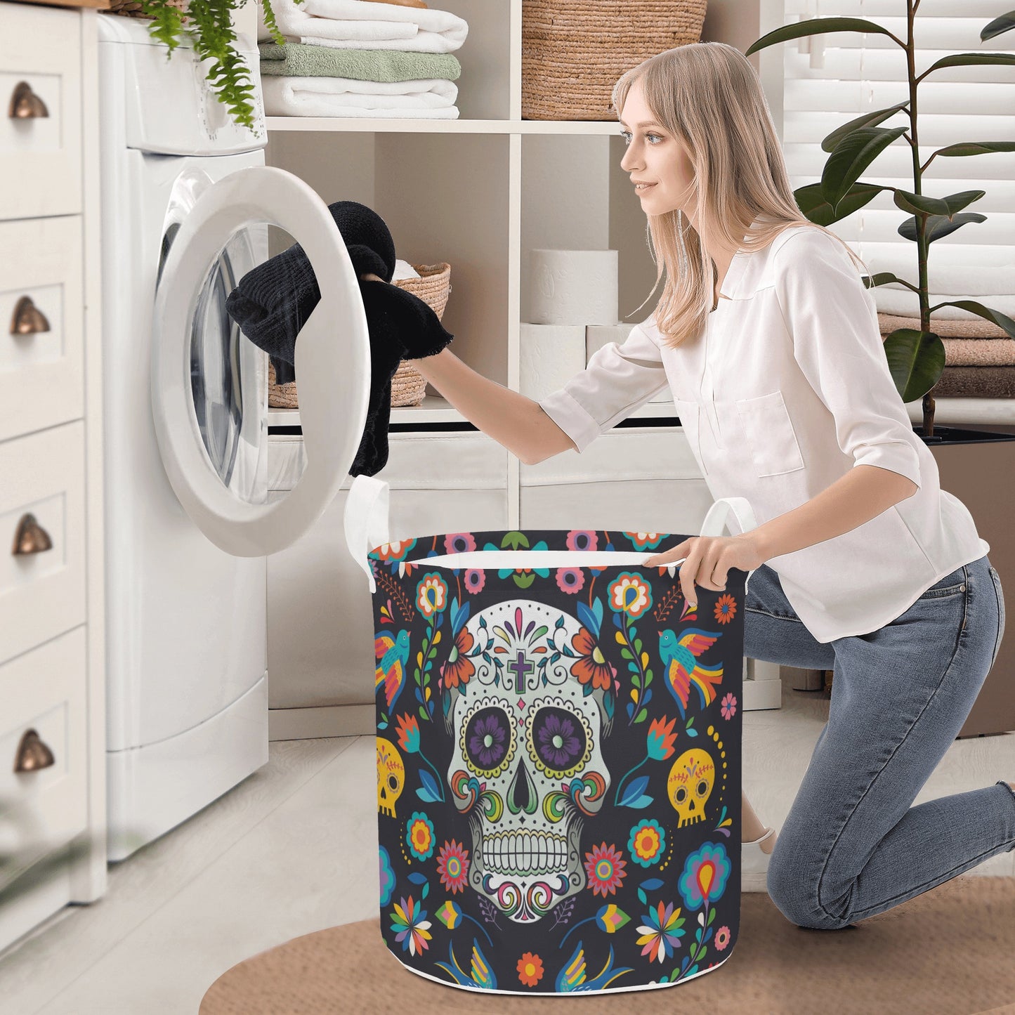 Calaveras mexican skull Round Laundry Basket