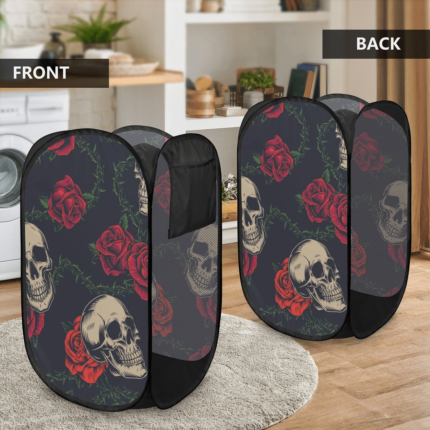 Rose skull floral skeleton Laundry Hamper