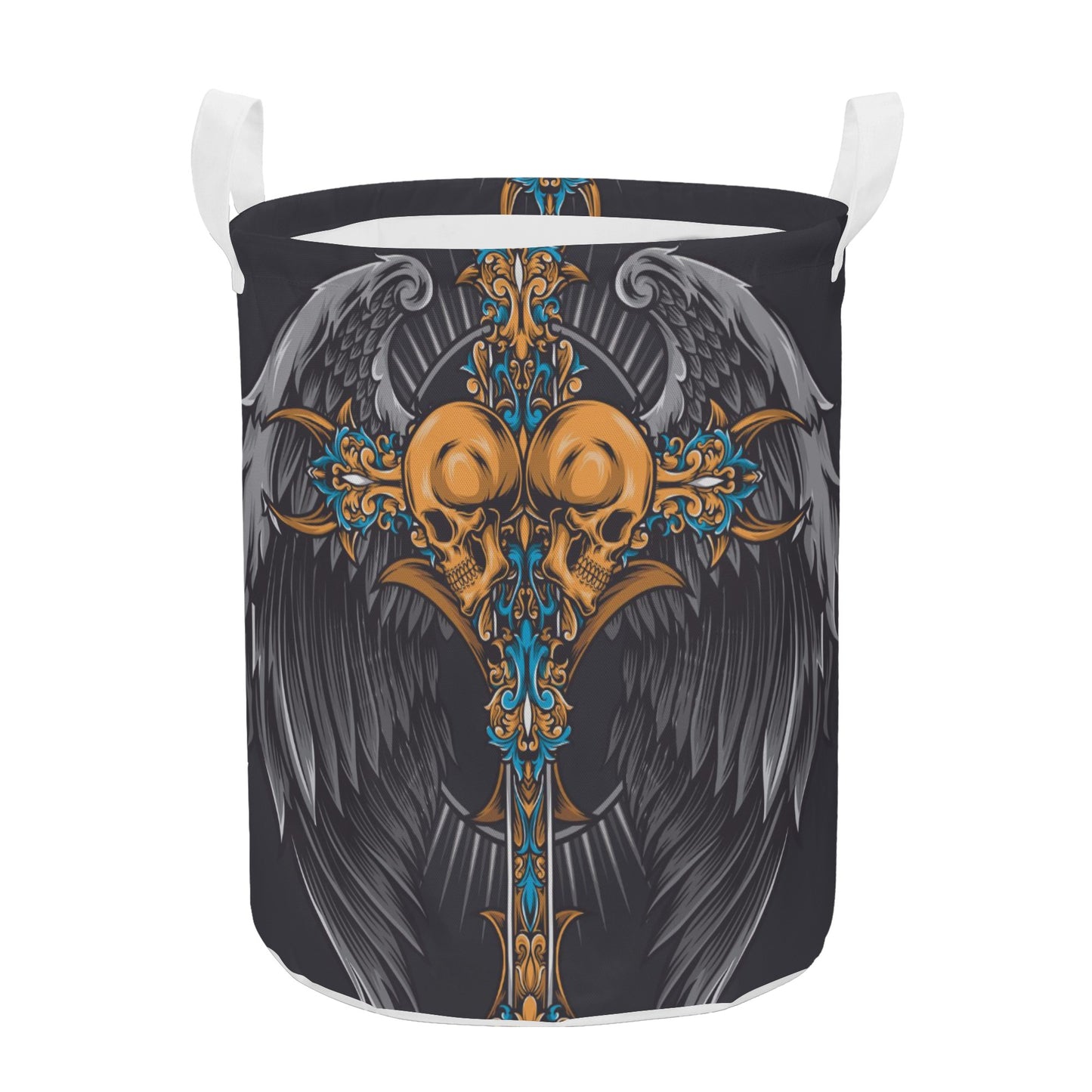 Wings angel skull Round Laundry Basket
