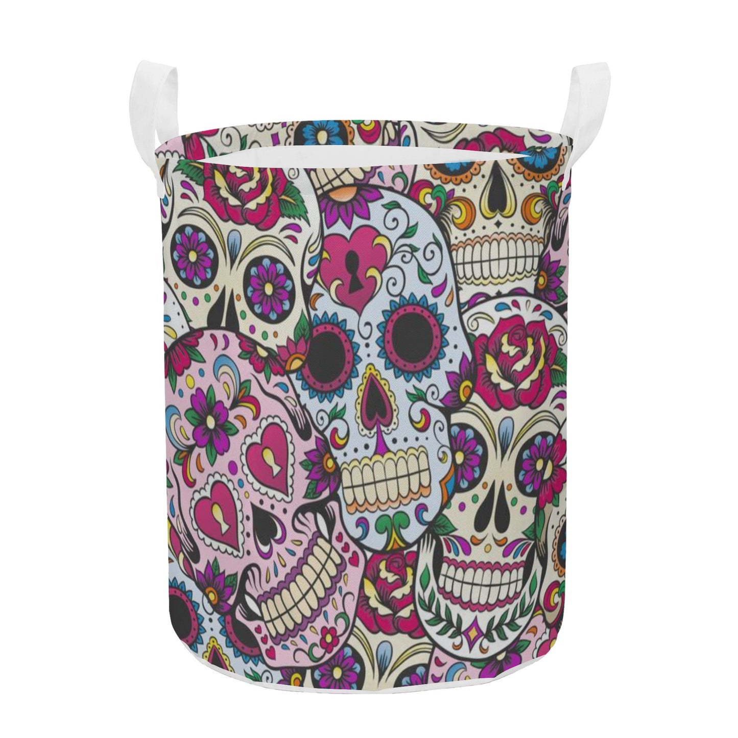 Day of the dead skull gothic mexican skull Round Laundry Basket