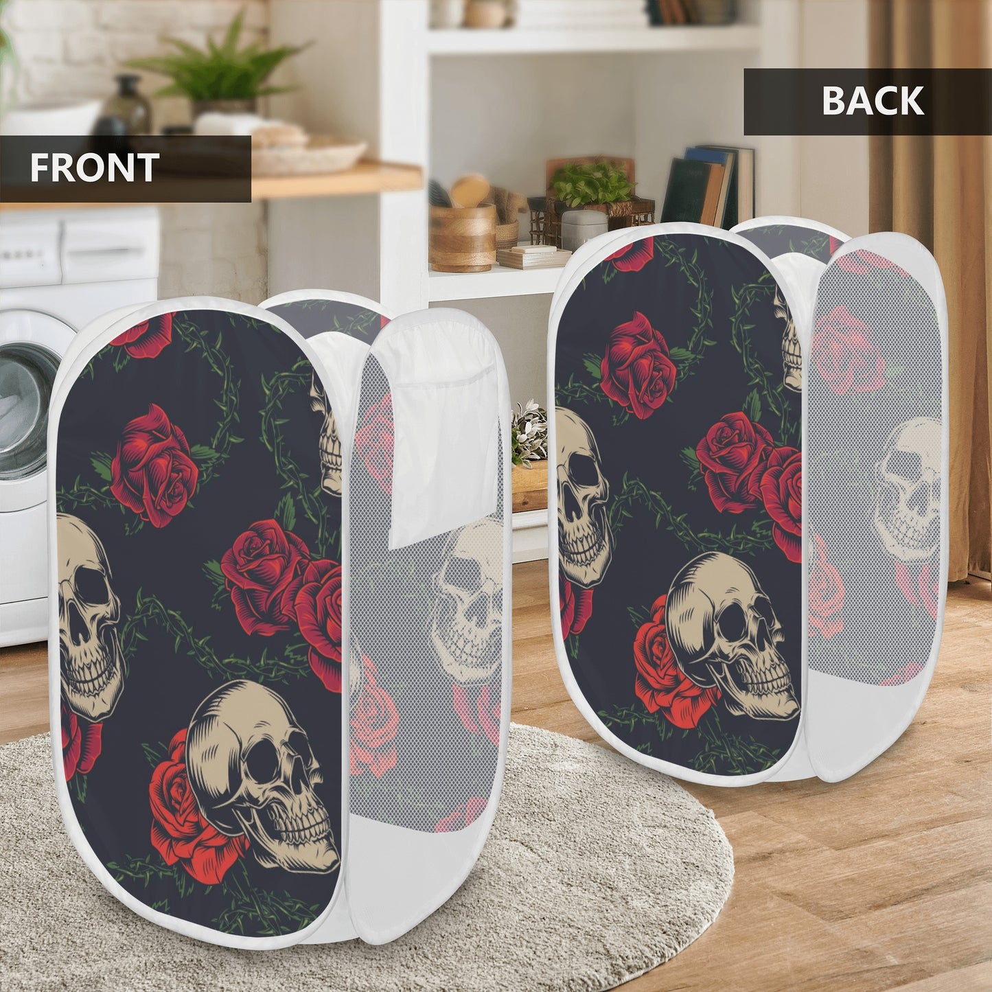 Rose skull floral skeleton Laundry Hamper