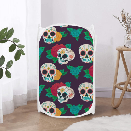 Floral sugar skull day of the dead Laundry Hamper