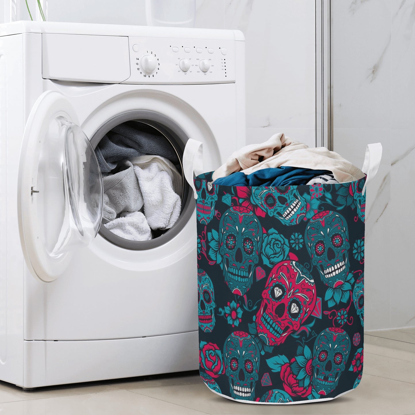 Dia de los muertos sugar skull Round Laundry Basket