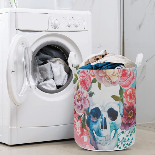Rose sugar skull skeleton Round Laundry Basket