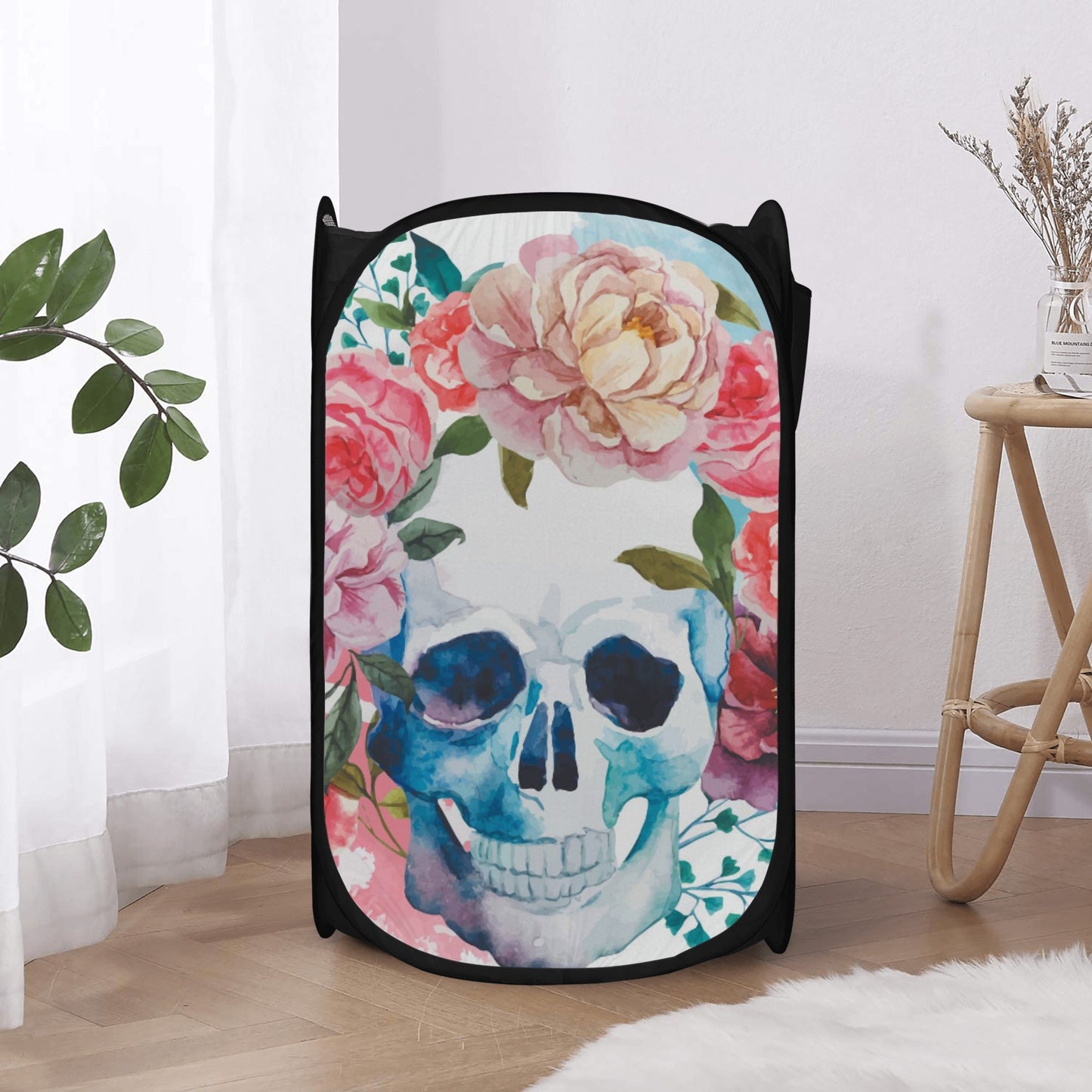 Rose floral sugar skull pattern Laundry Hamper