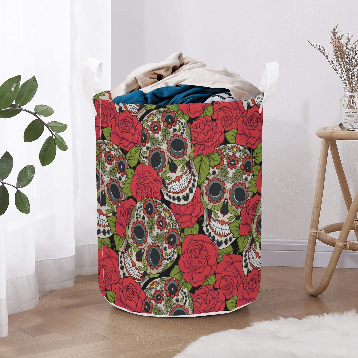 Sugar skull day of the dead Round Laundry Basket