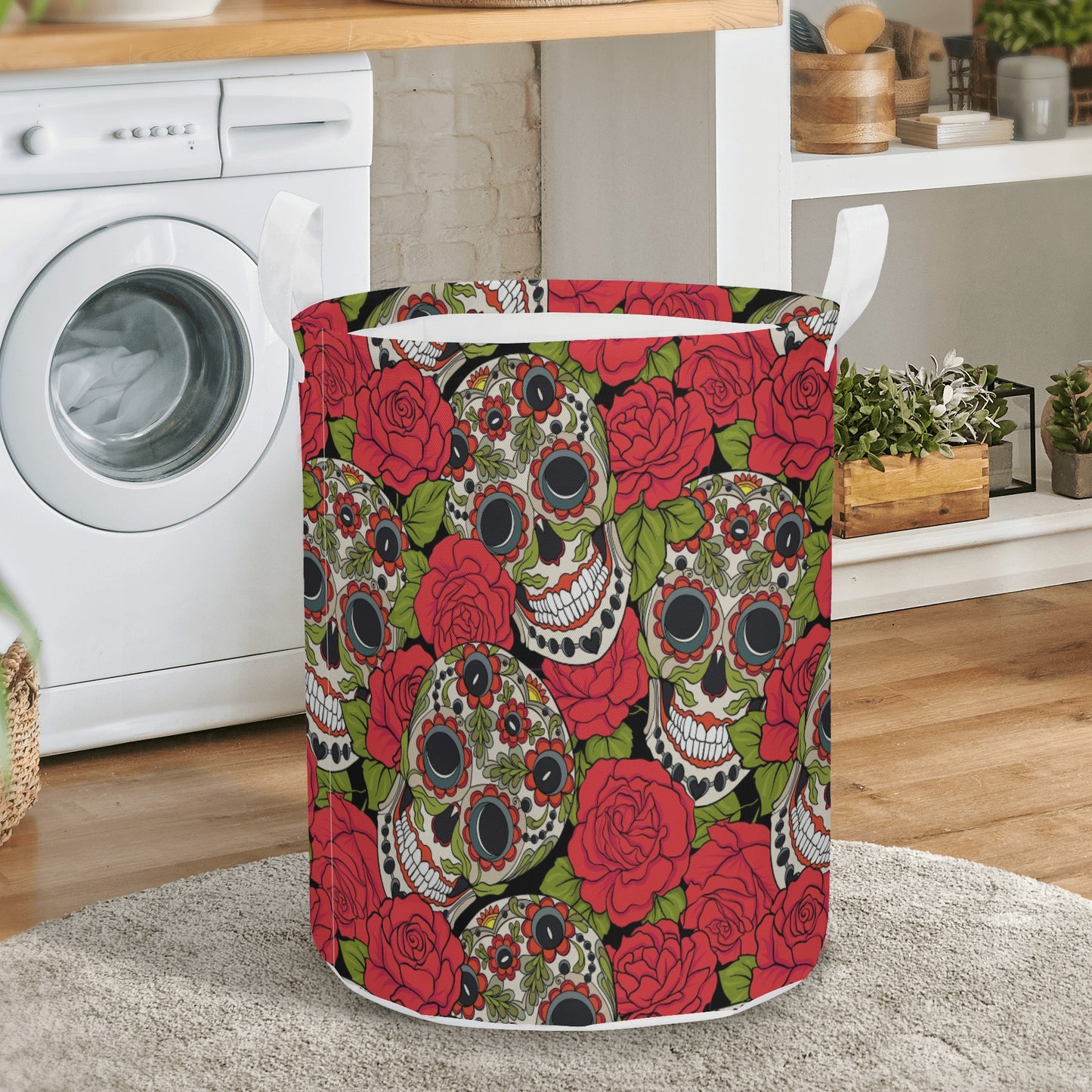 Sugar skull day of the dead Round Laundry Basket