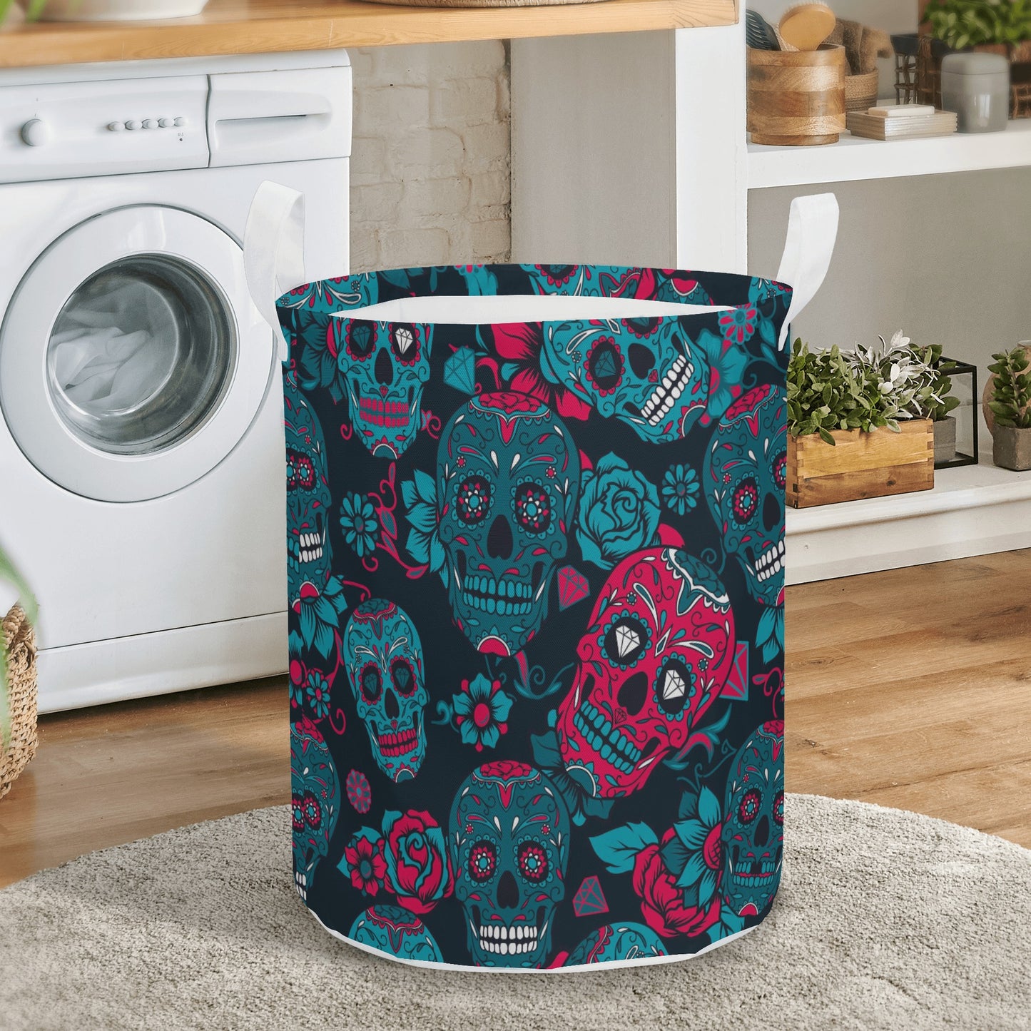 Dia de los muertos sugar skull Round Laundry Basket