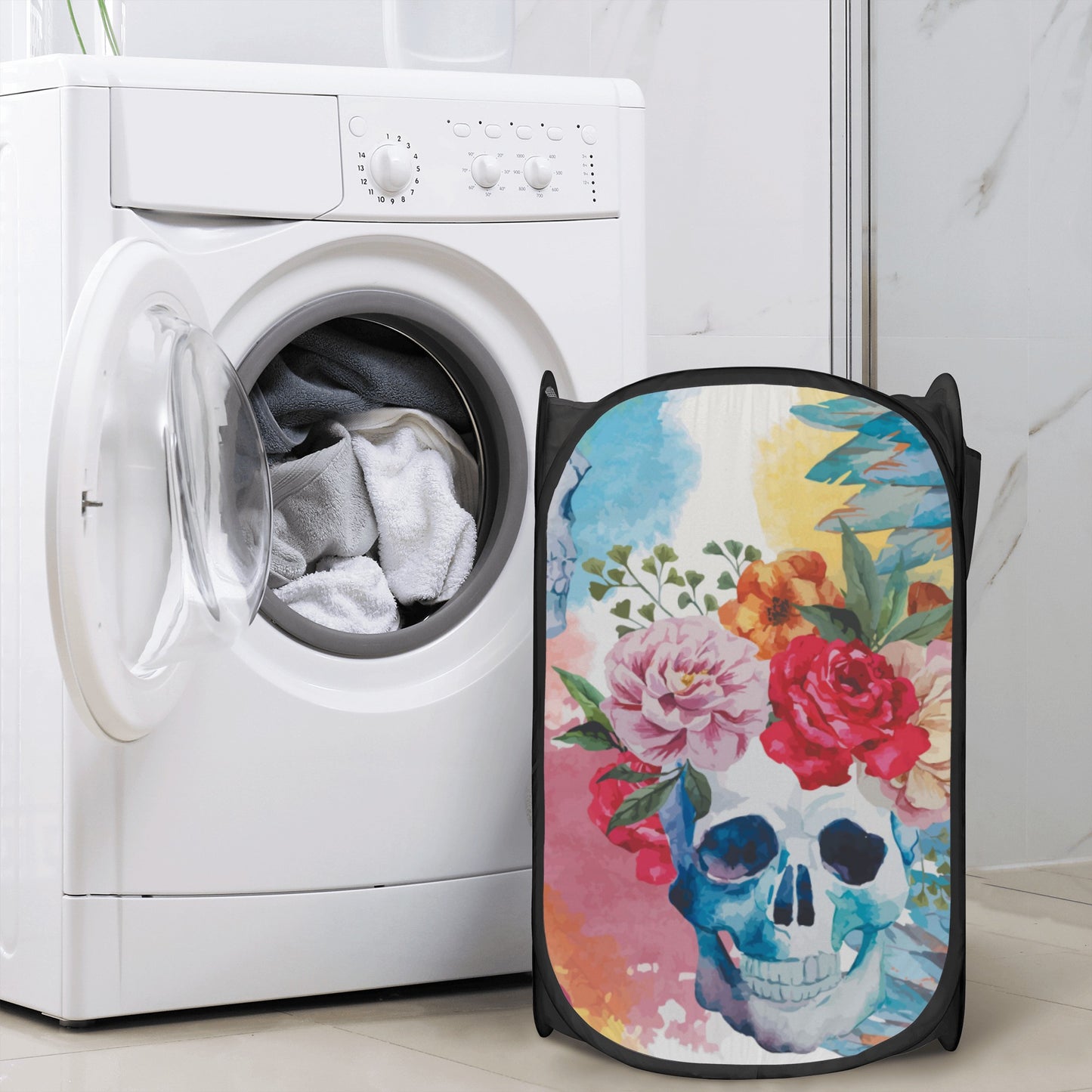 Rose skull skeleton Laundry Hamper