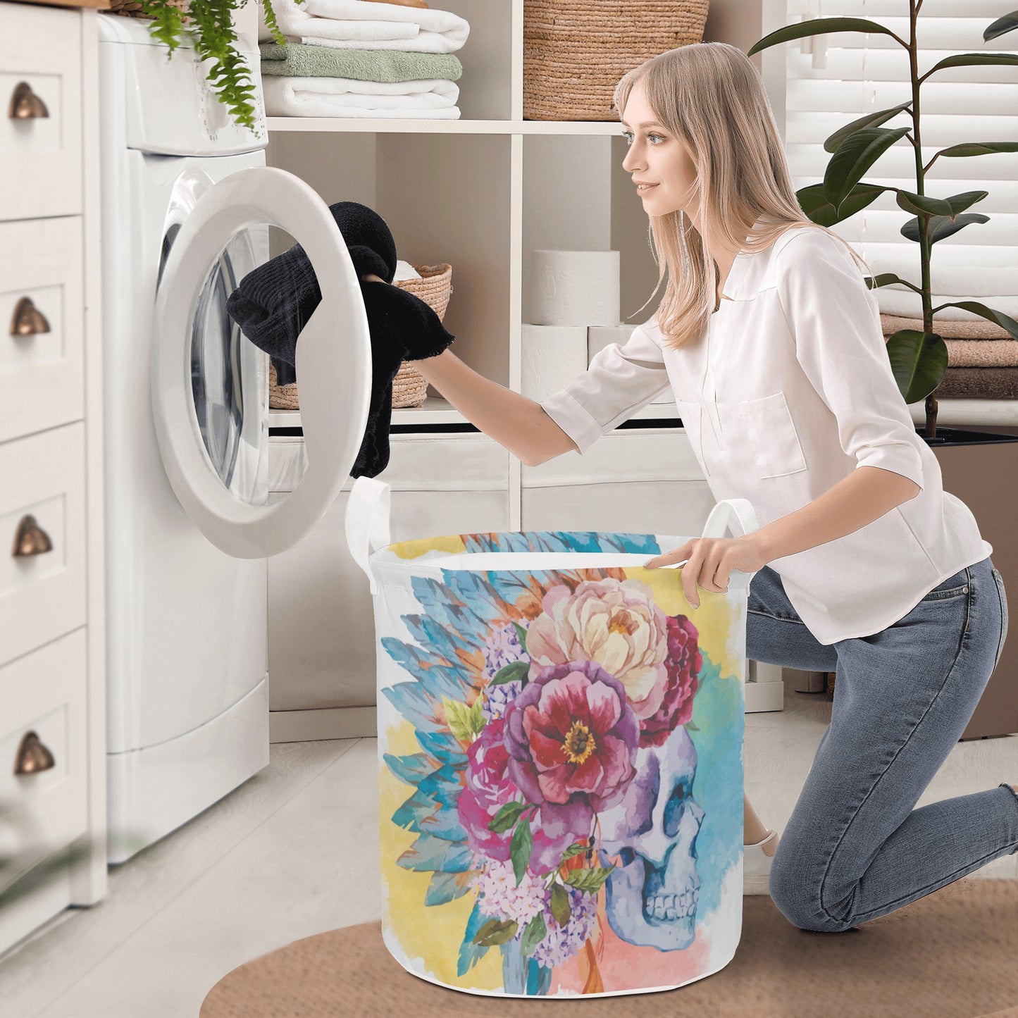 Gothic skull Halloween Round Laundry Basket