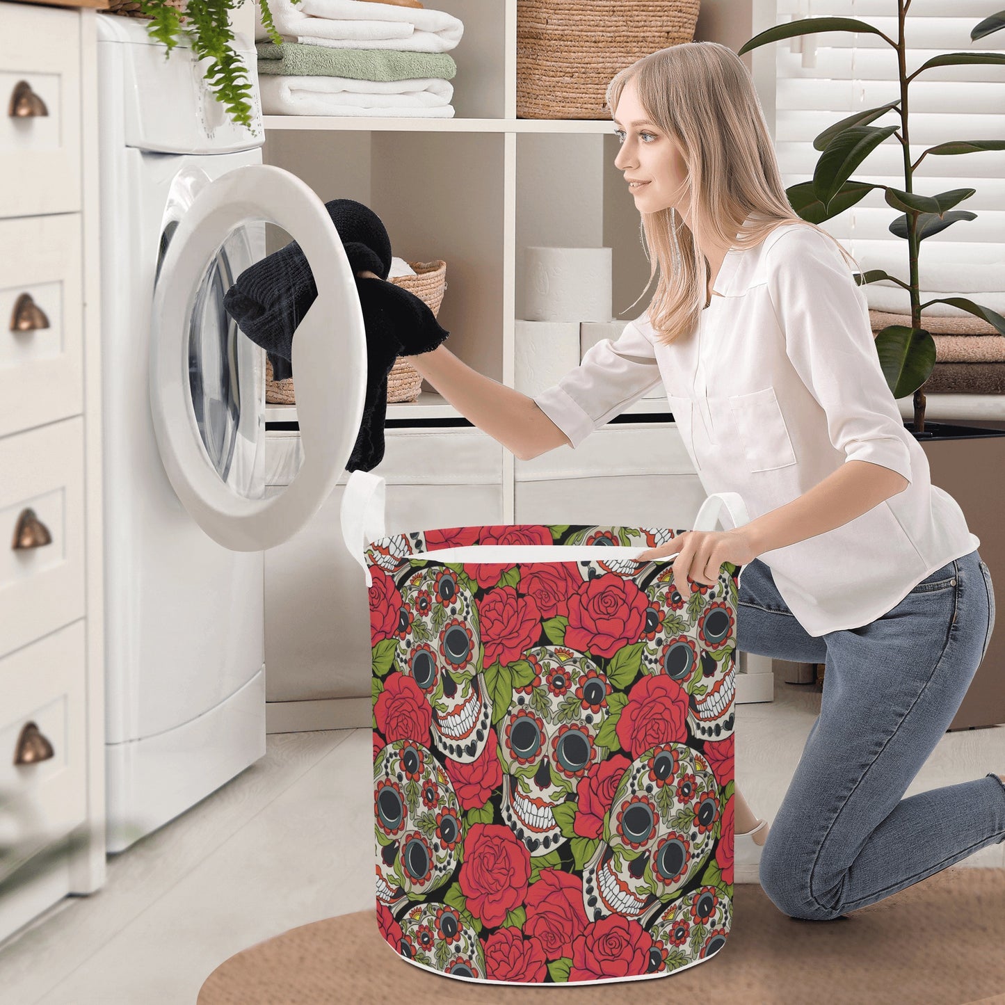 Sugar skull day of the dead Round Laundry Basket