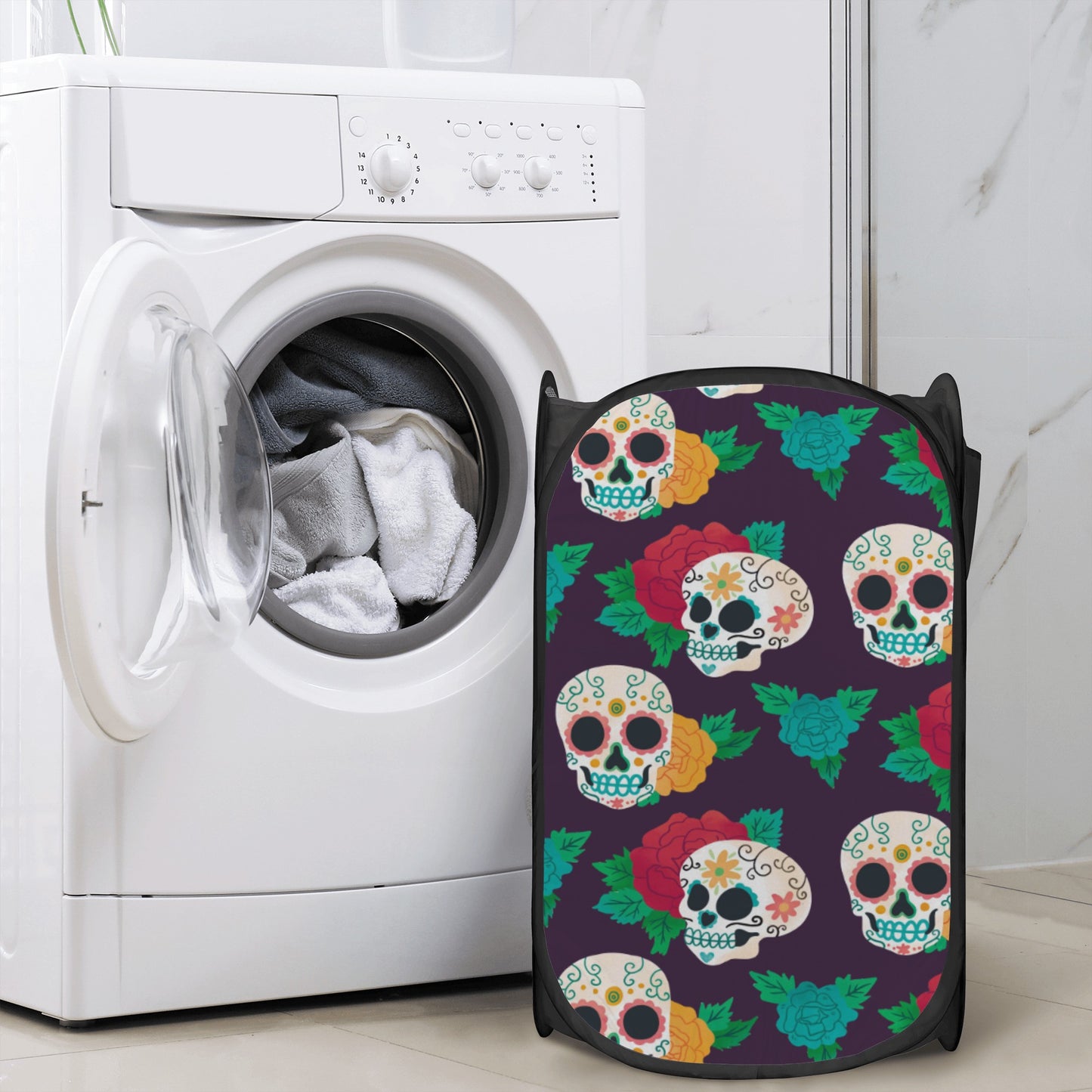 Floral sugar skull day of the dead Laundry Hamper