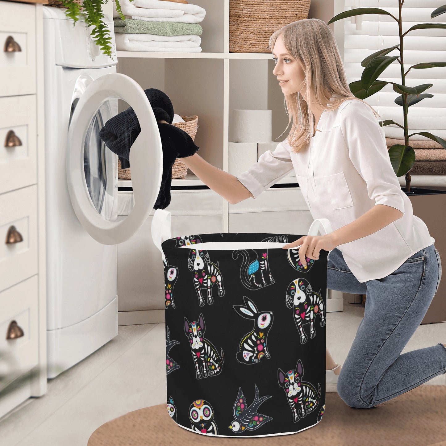 Animal sugar skull Round Laundry Basket