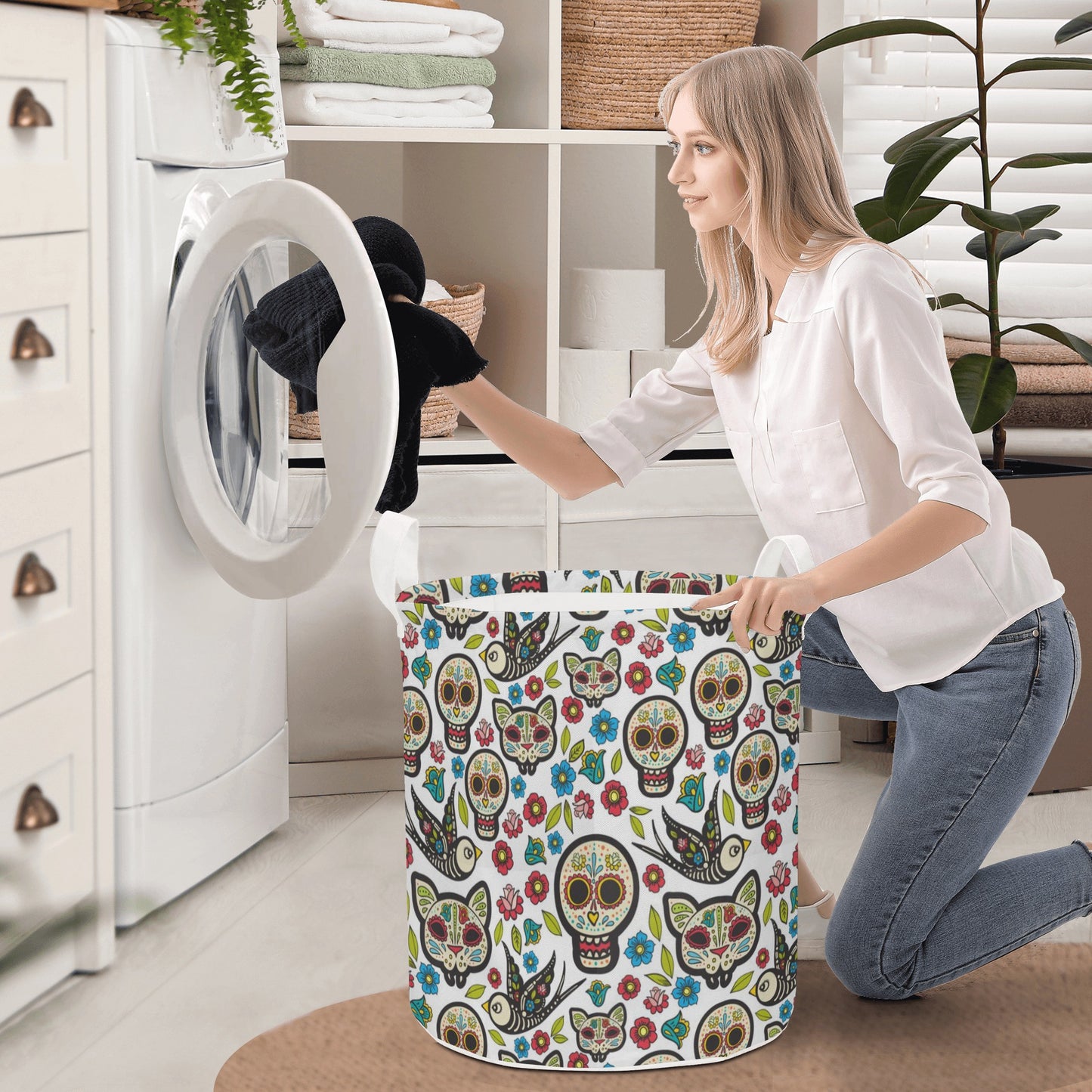 Sugar skull Round Laundry Basket