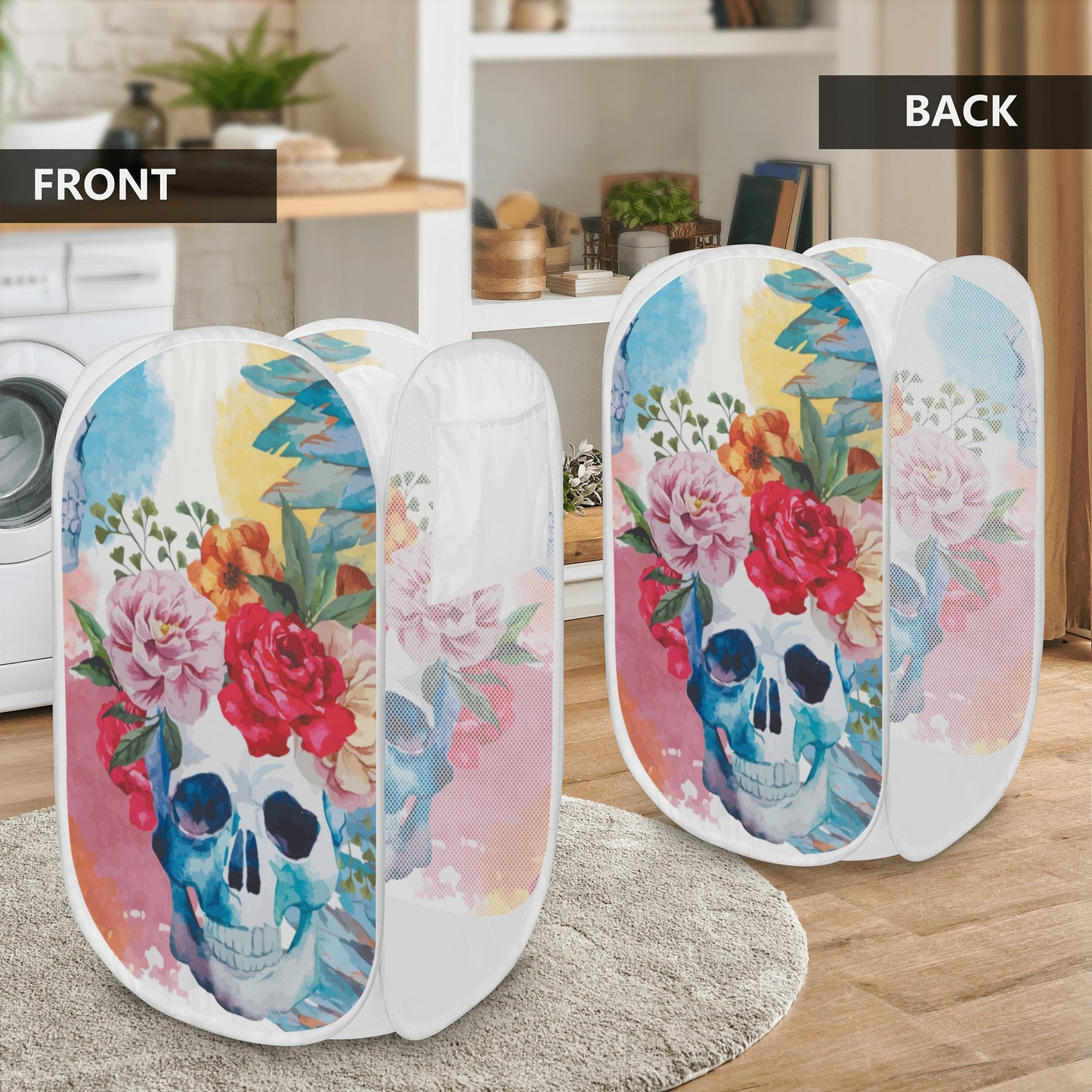 Rose skull skeleton Laundry Hamper