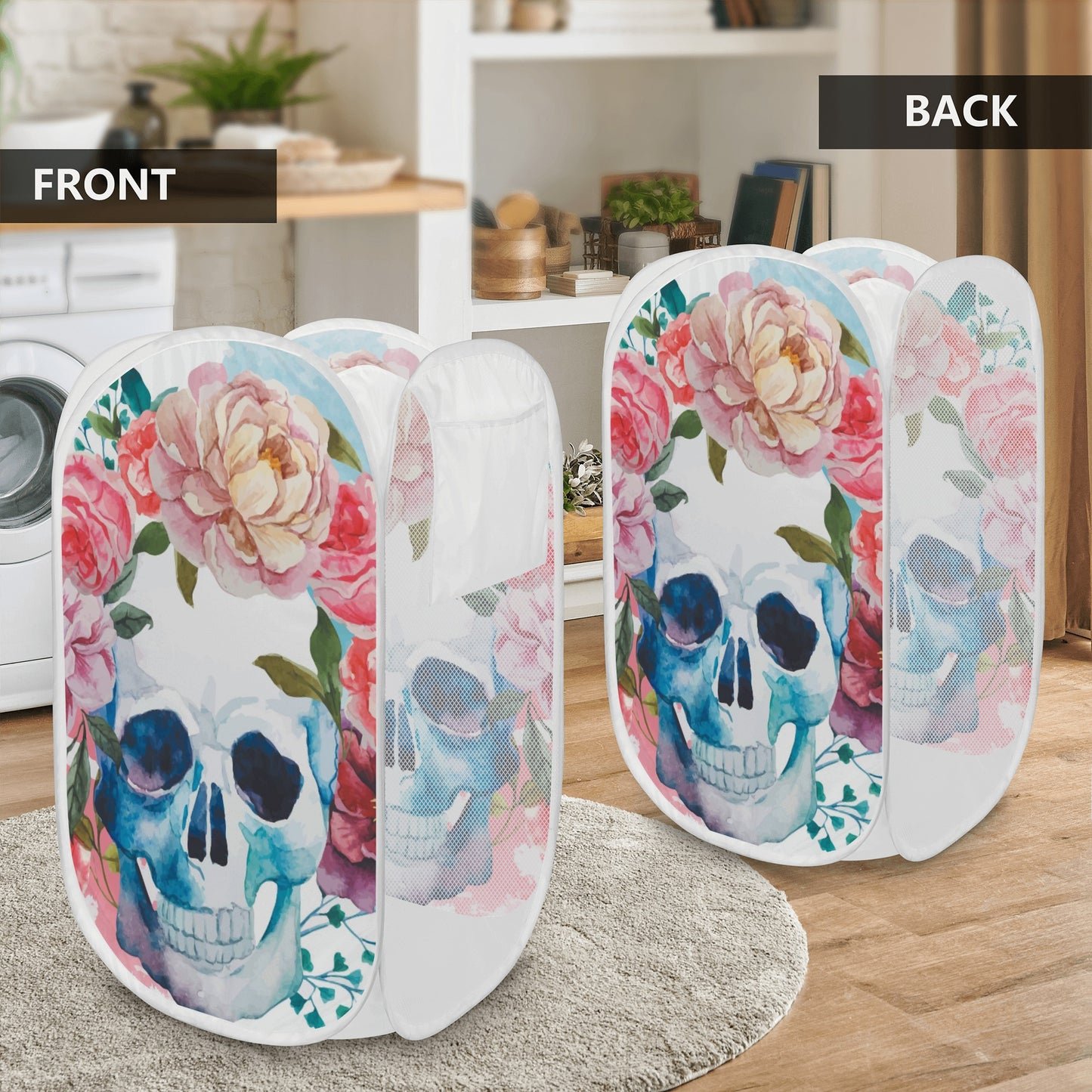 Rose floral sugar skull pattern Laundry Hamper