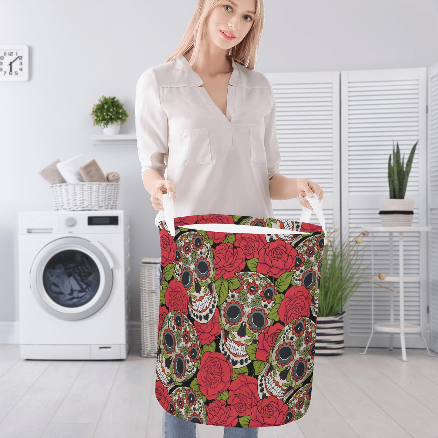 Sugar skull day of the dead Round Laundry Basket