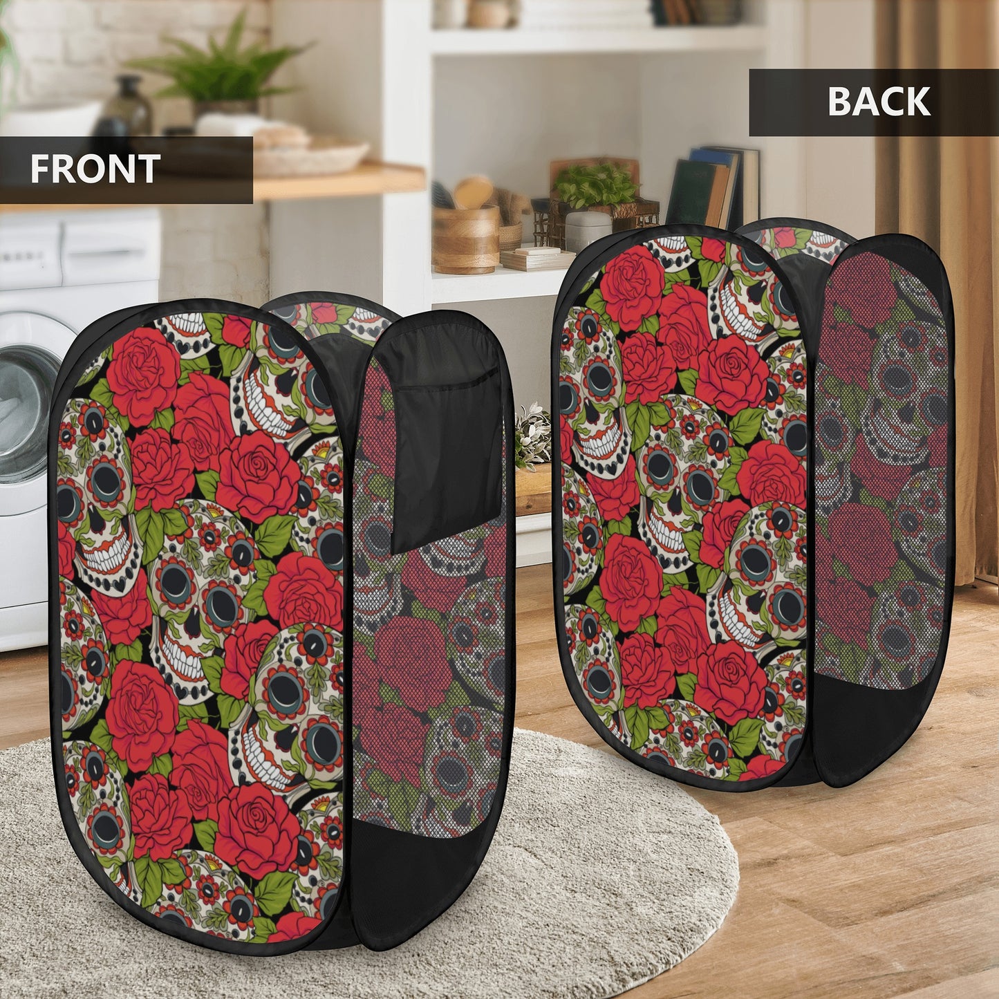 Sugar skull gothic skull Laundry Hamper