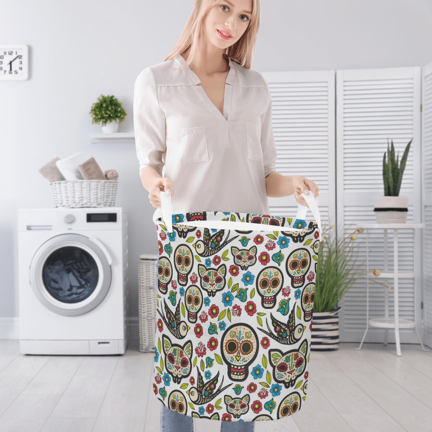 Sugar skull Round Laundry Basket