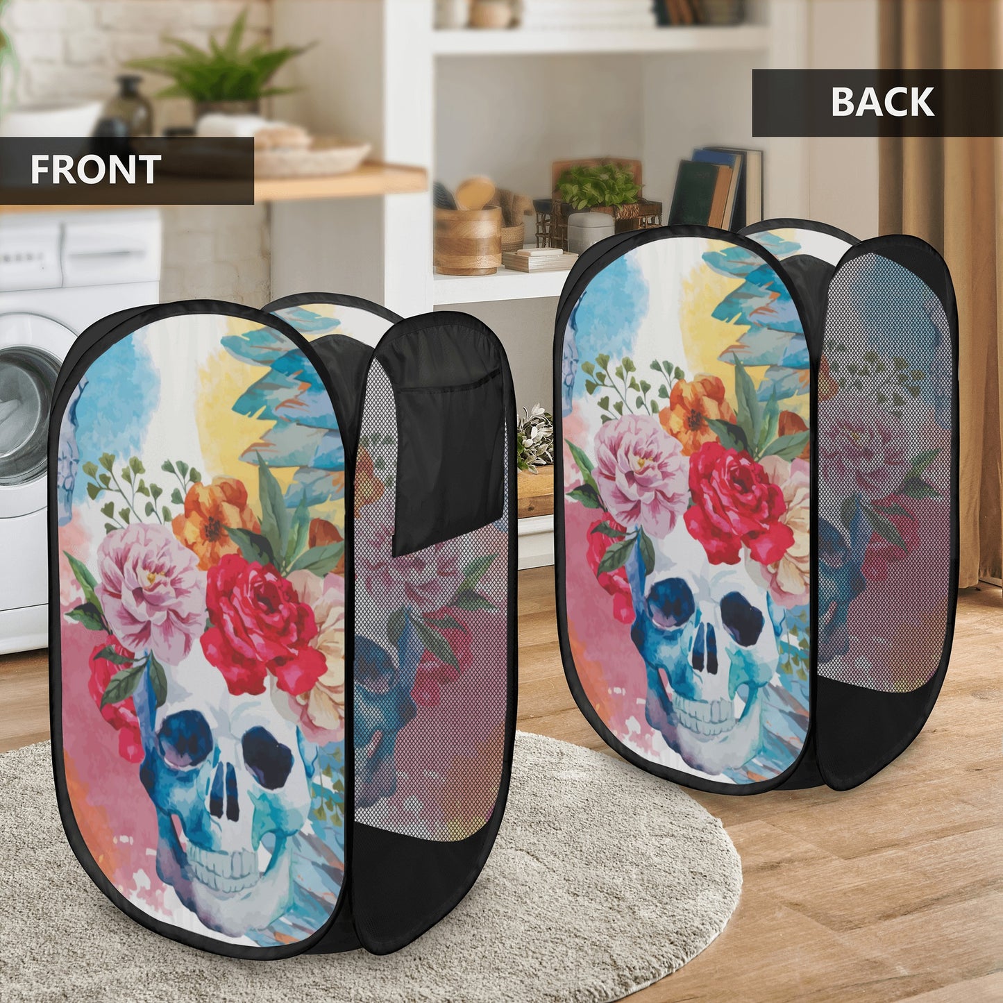Rose skull skeleton Laundry Hamper