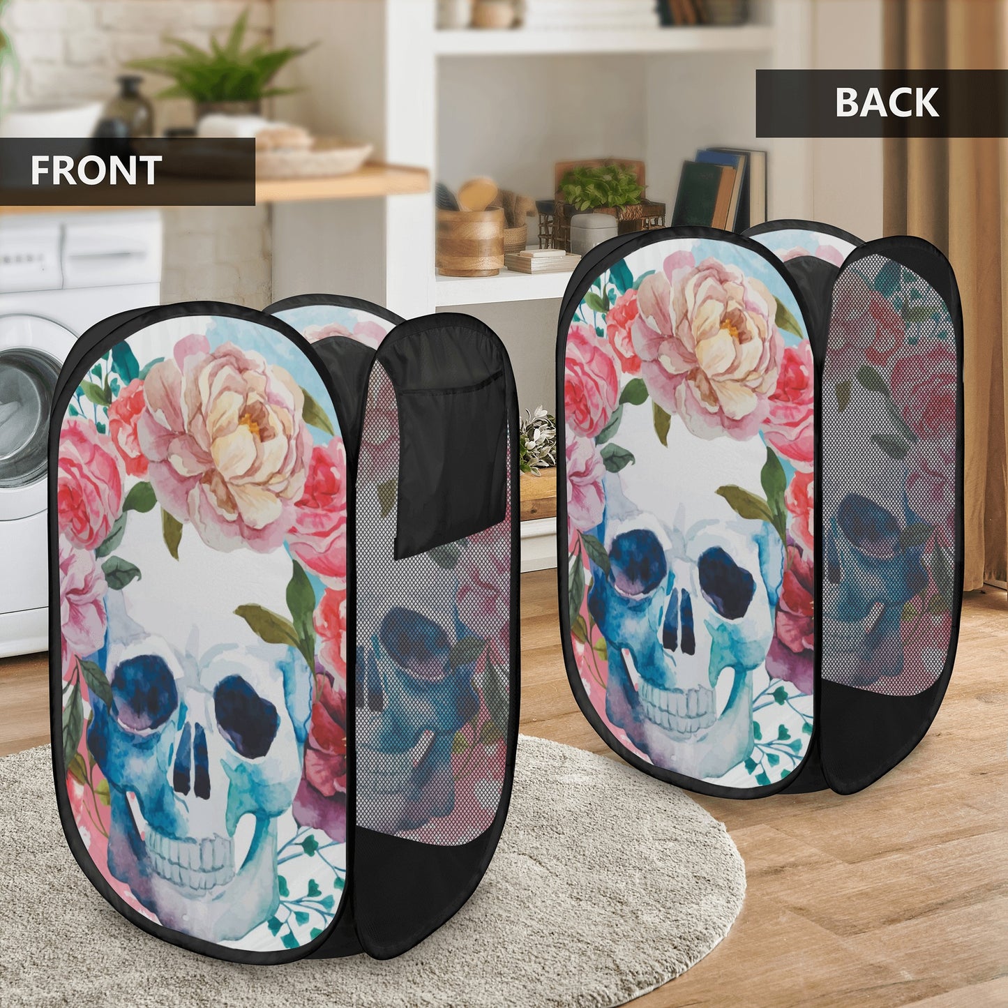 Rose floral sugar skull pattern Laundry Hamper