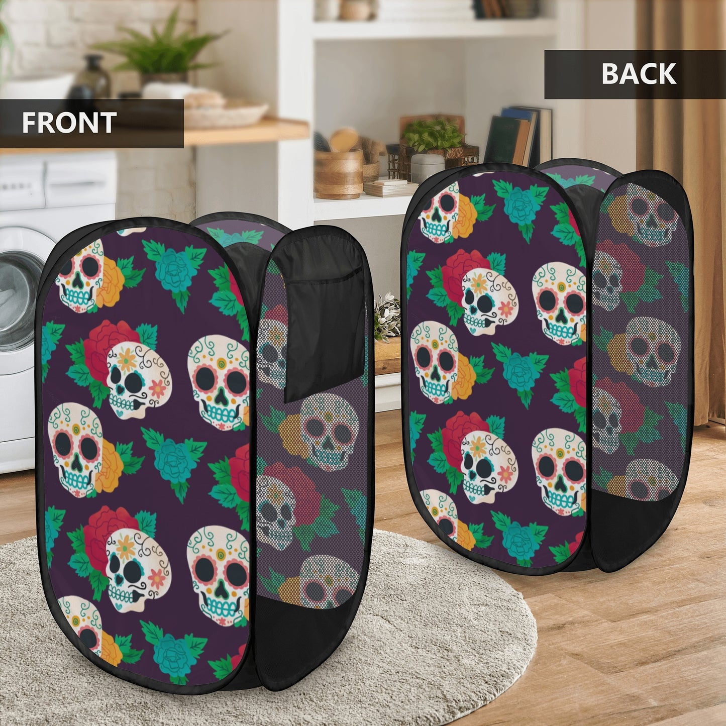 Floral sugar skull day of the dead Laundry Hamper