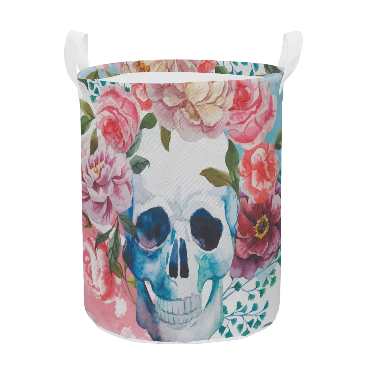 Rose sugar skull skeleton Round Laundry Basket