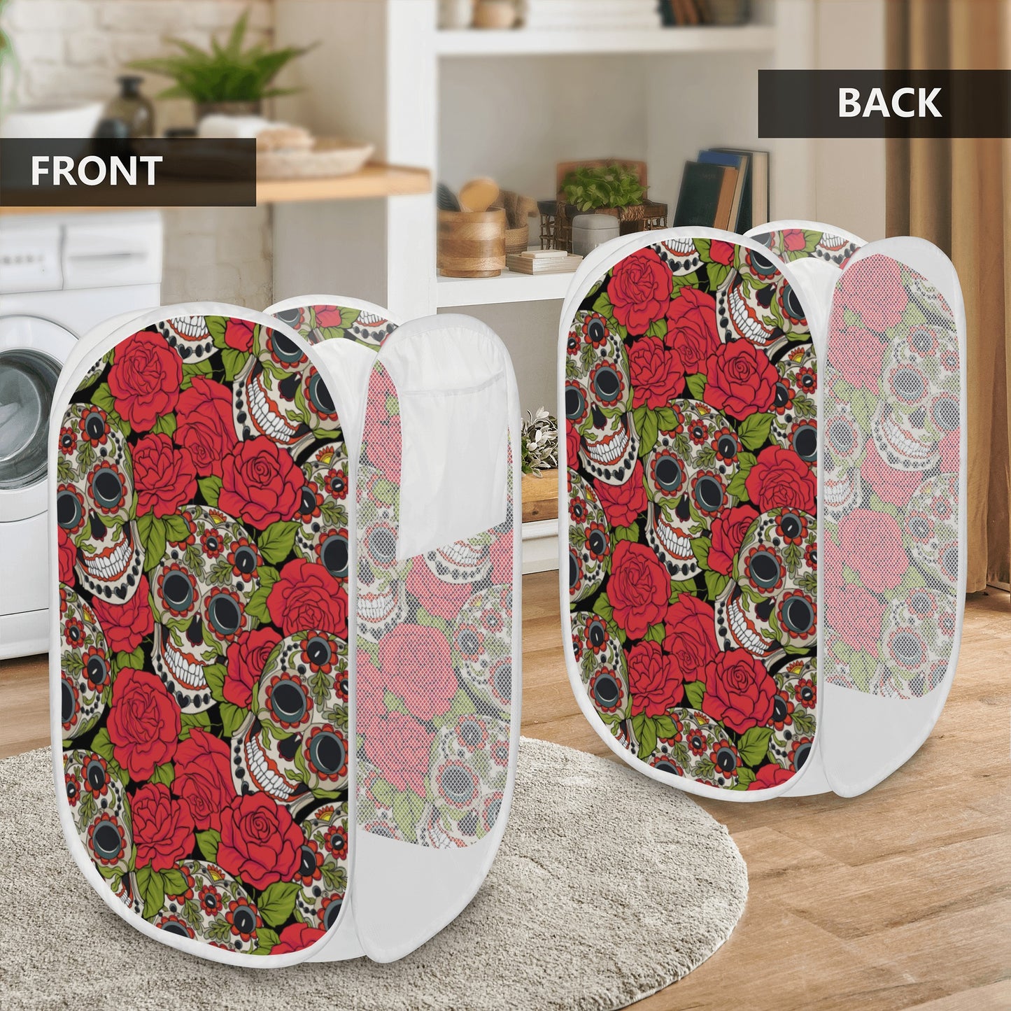 Sugar skull gothic skull Laundry Hamper